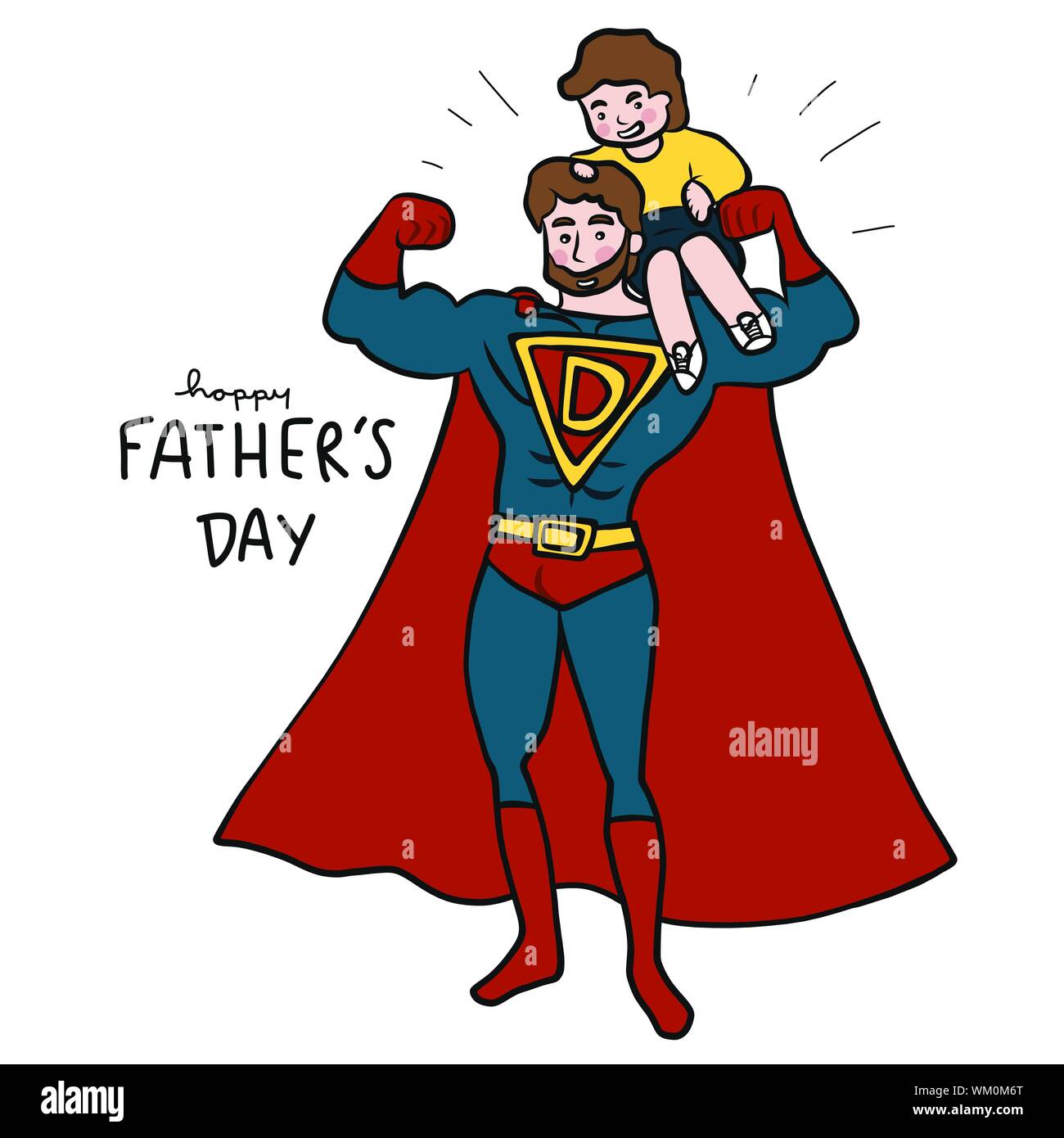 Feliz día del Padre super héroe papá con dibujos animados niño ilustración  vectorial Imagen Vector de stock - Alamy