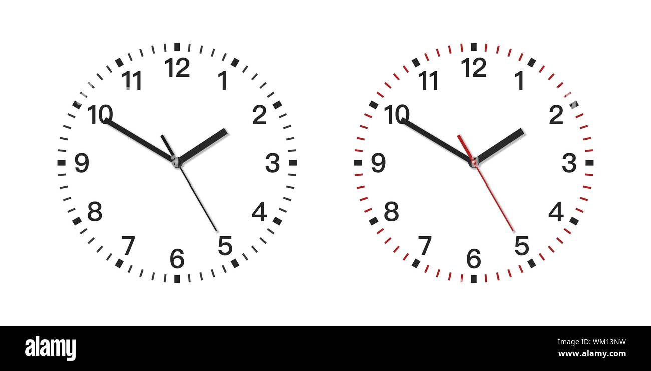 Vector Simple clásico Reloj de pared con números aislados sobre fondo  blanco. Plantilla de diseño. Vista delantera Imagen Vector de stock - Alamy