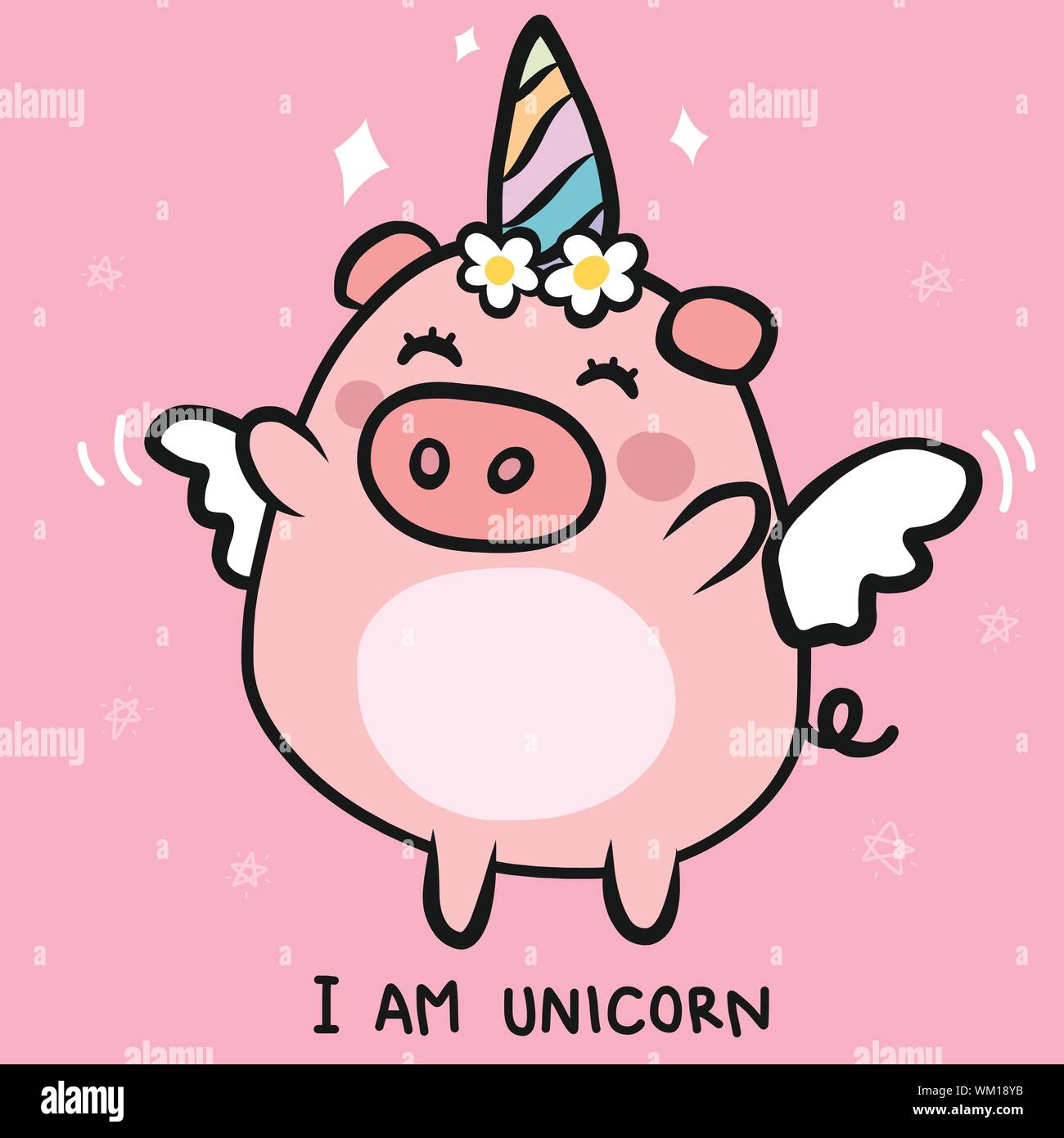 Cerdo unicorn cartoon ilustración vectorial Imagen Vector de stock - Alamy