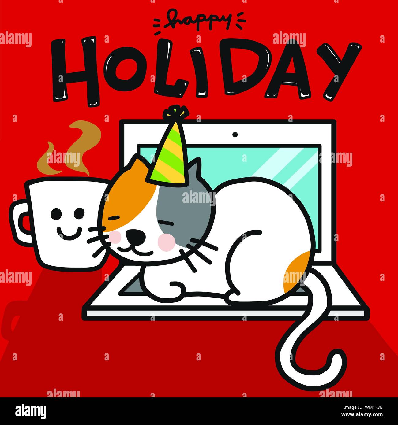 Felices fiestas con su gato word y caricatura ilustración vectorial Imagen  Vector de stock - Alamy