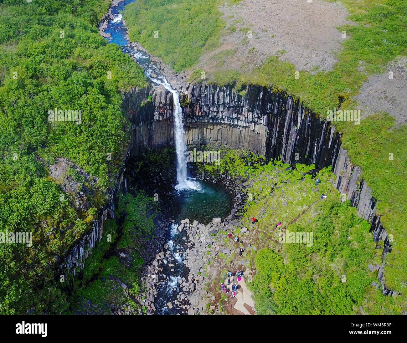 Vista aérea de la cascada en el bosque Foto de stock