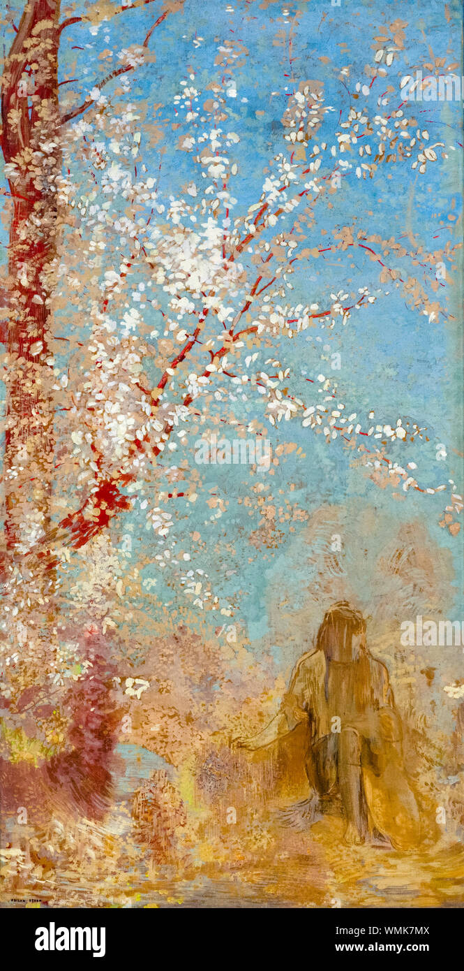 Odilon Redon, figura bajo un árbol floreciente, pintura, 1904-1905 Foto de stock