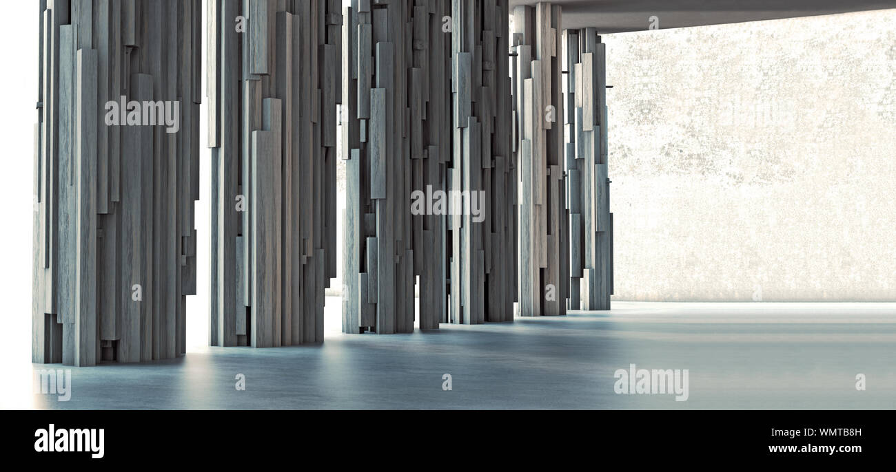 Arquitectura de cemento industrial. Columnas y pared de concreto, concepto de construcción y edificios industriales.ilustración 3d,espacio vacío arquitectónico Foto de stock