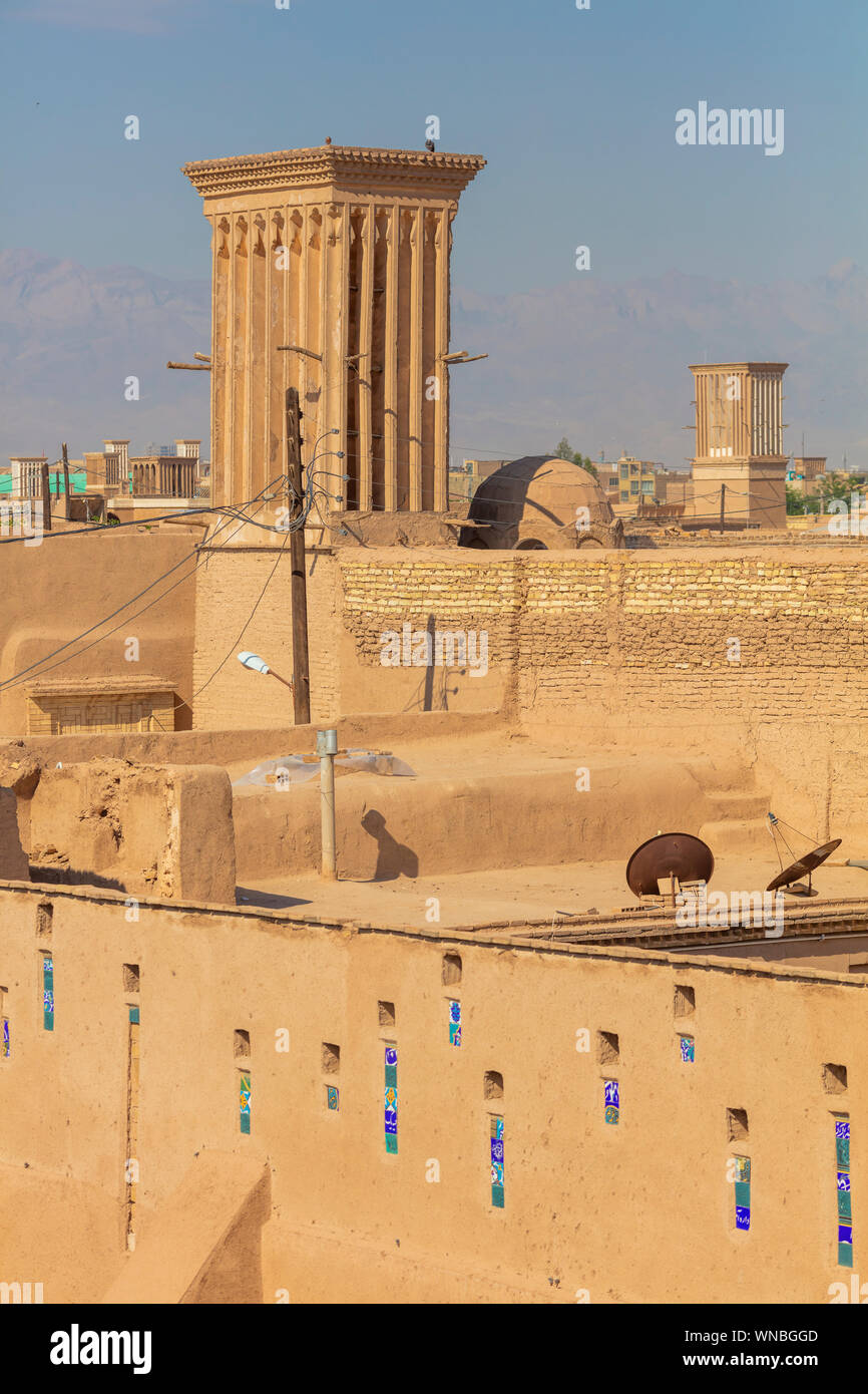 Windtower badgir Windcatcher,,, Yazd, provincia de Yazd, Irán Foto de stock