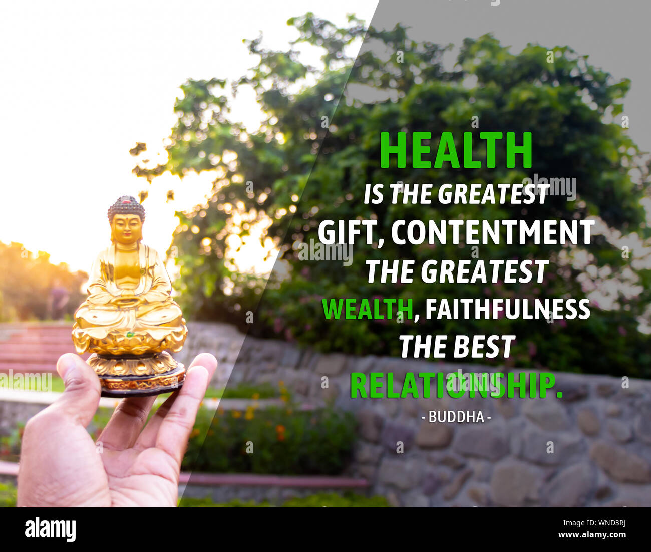 La salud es el regalo más grande, la satisfacción de la mayor riqueza, la  fidelidad la mejor relación: el Buda(1 Fotografía de stock - Alamy
