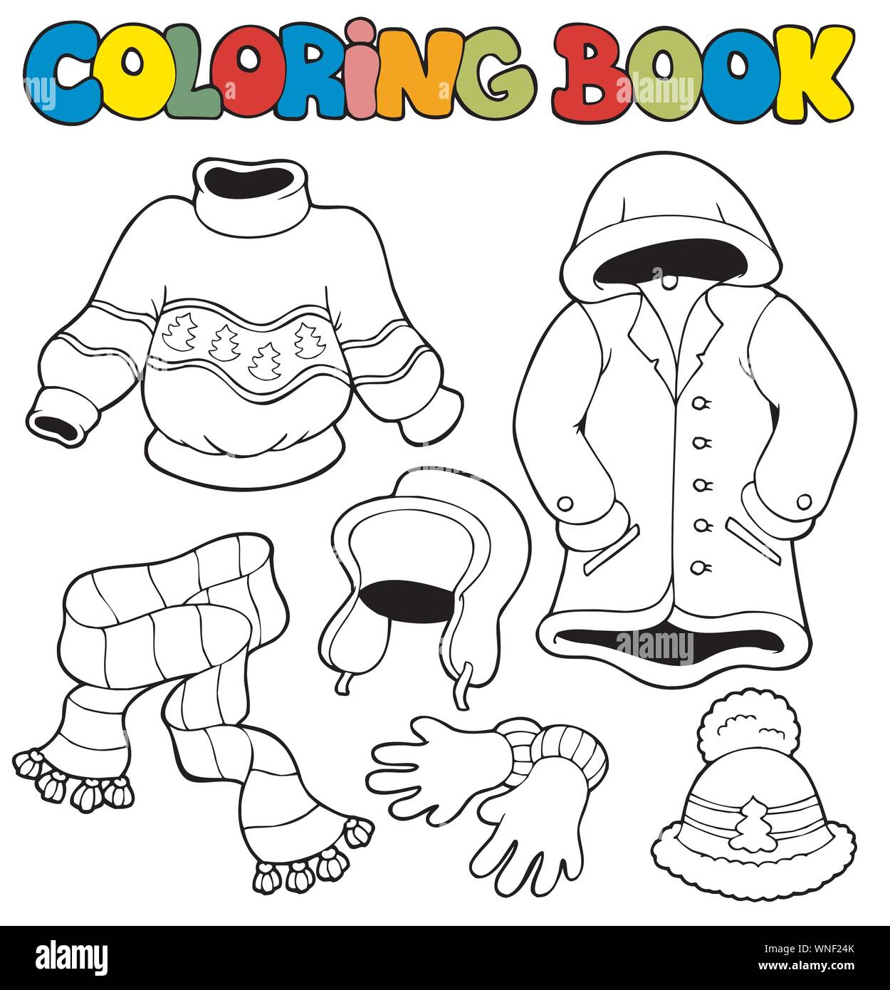 Libro para colorear con ropa de invierno Imagen Vector de stock - Alamy