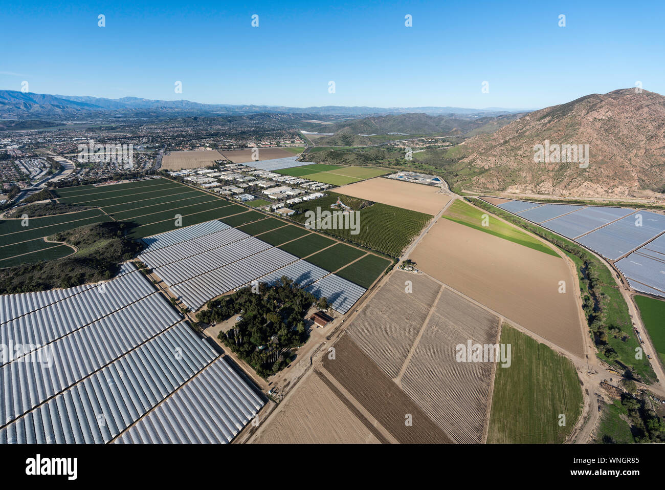 Vista aérea de los campos de granja costera cerca de Camarillo scenic Ventura County, California. Foto de stock