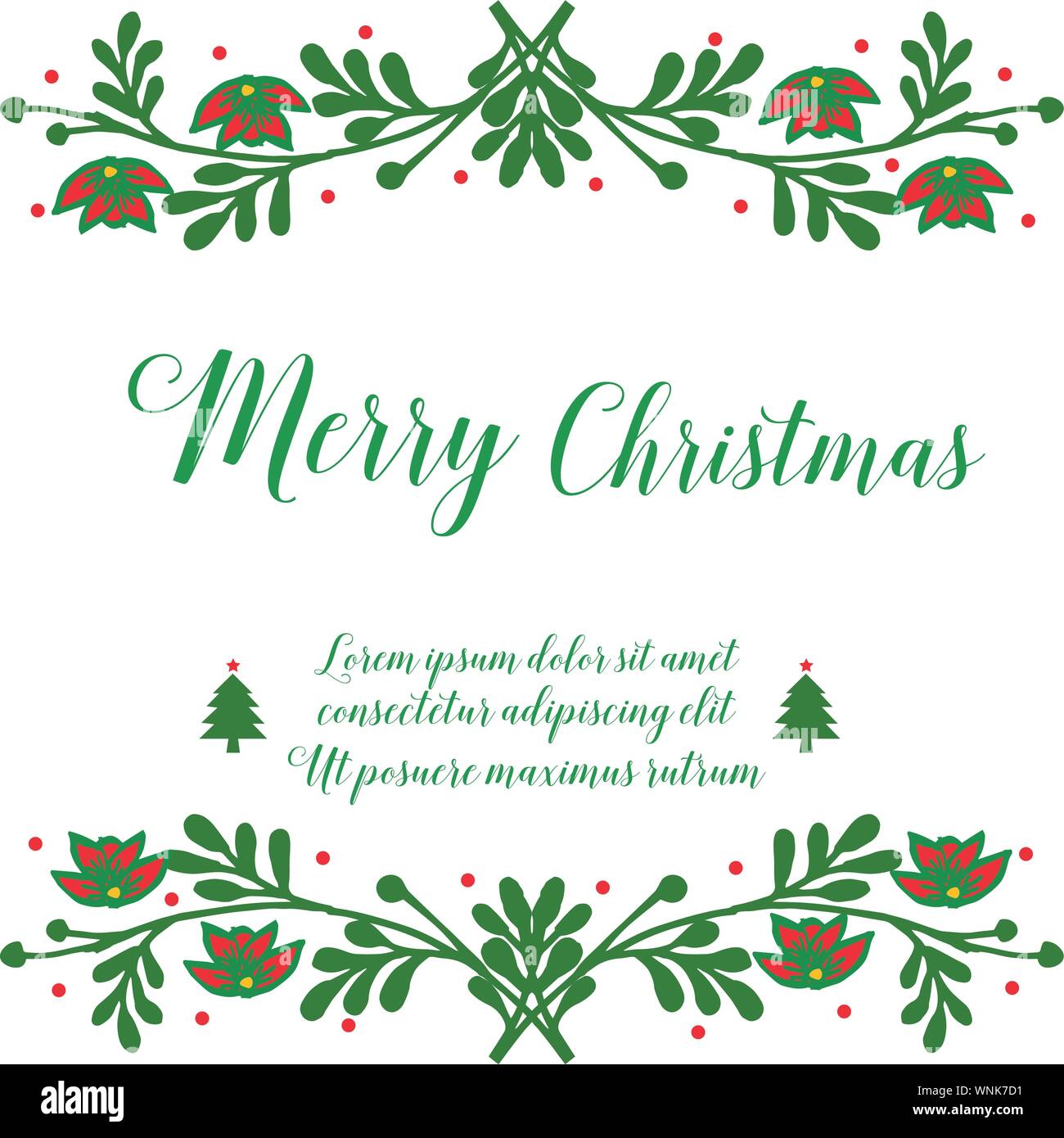 Espacio para texto, feliz navidad diseño, con handdrawn boceto de hojas  verdes y Marco Flores. Vector Imagen Vector de stock - Alamy