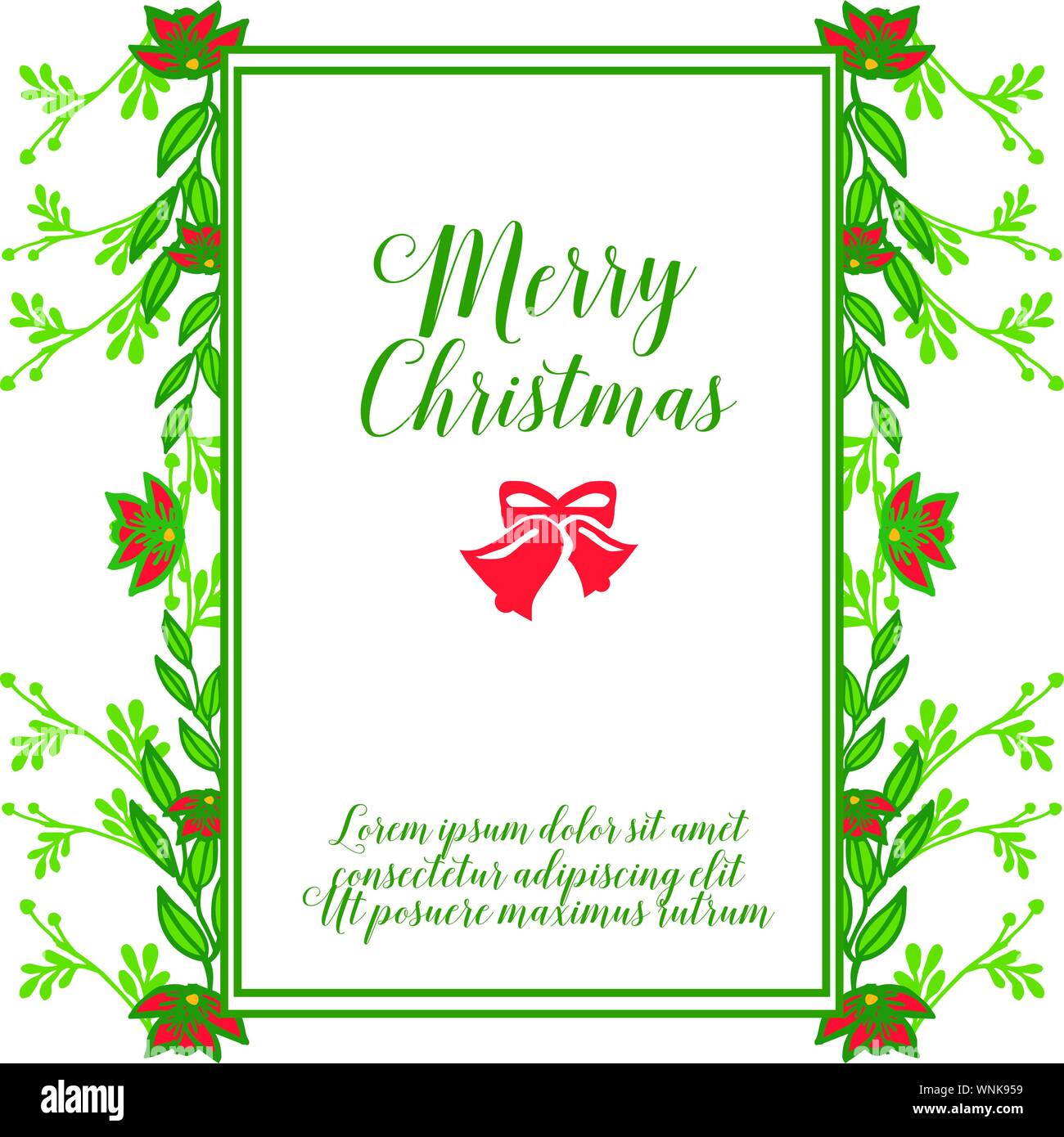 Espacio para texto, vintage tarjeta de invitación de Feliz Navidad, con  boceto de hoja verde marco flores. Vector Imagen Vector de stock - Alamy