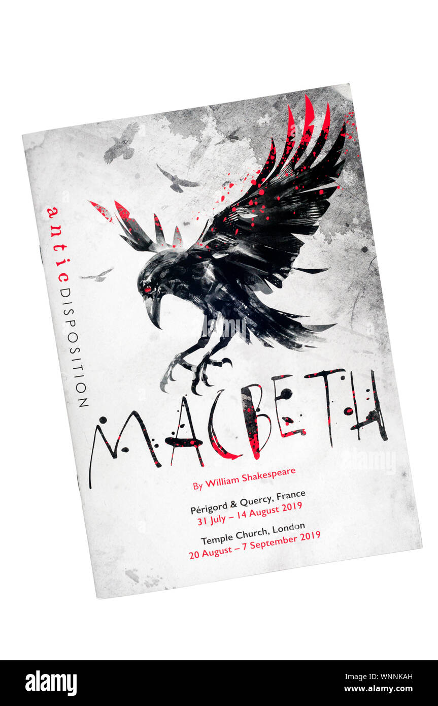 Programa para el 2019 disposición antic producción de Macbeth de William Shakespeare en la iglesia del Temple de Londres. Foto de stock