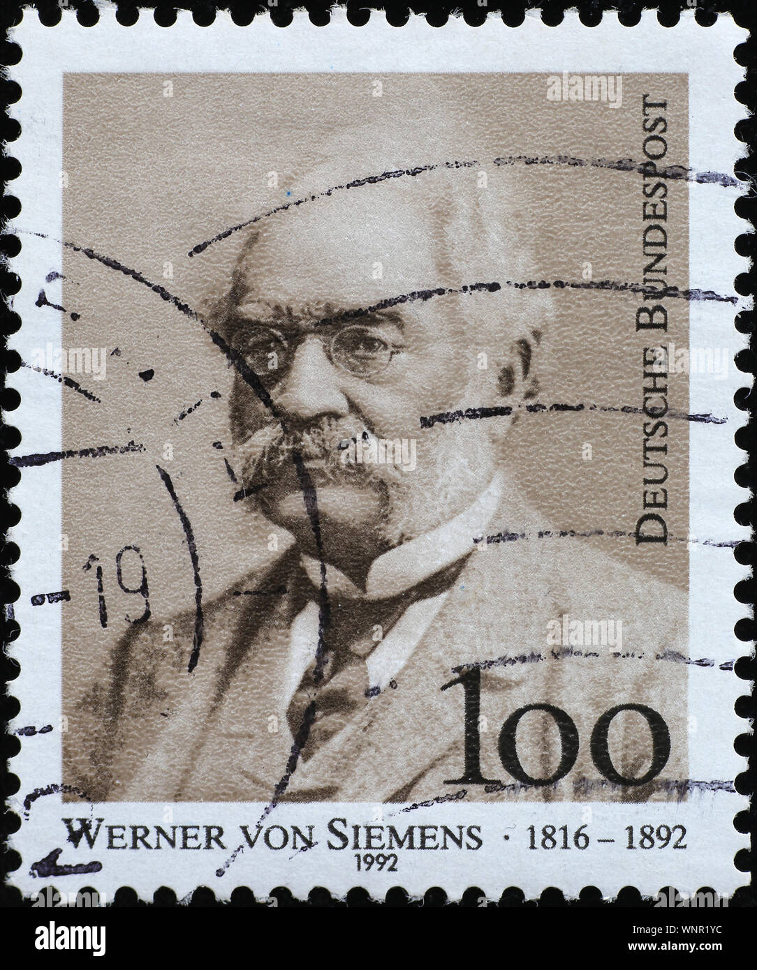 Werner von Siemens en el sello alemán Foto de stock