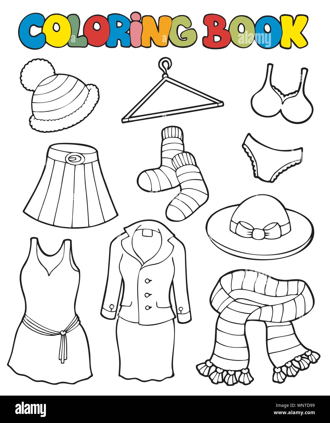 Libro para colorear con diversos ropa Imagen Vector de stock - Alamy