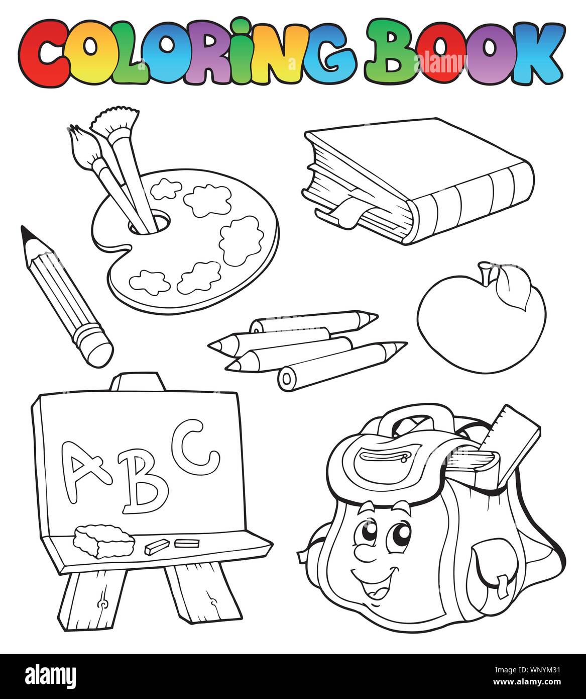 Libro para colorear dibujos animados Escuela 1 Imagen Vector de