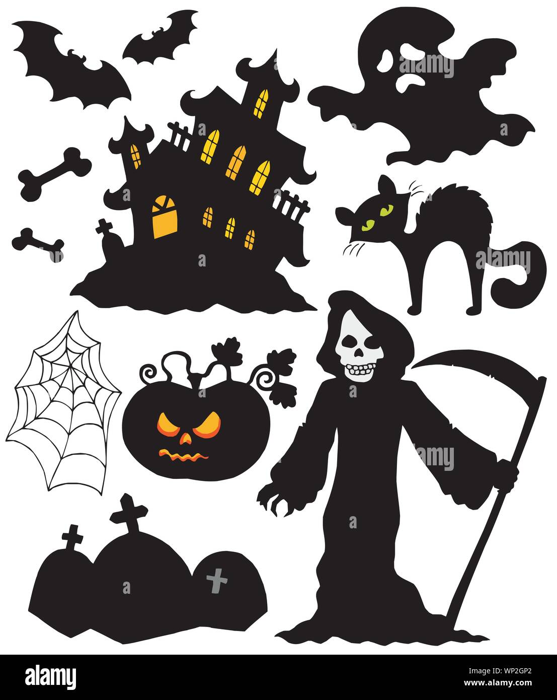 Conjunto de siluetas de Halloween Imagen Vector de stock - Alamy