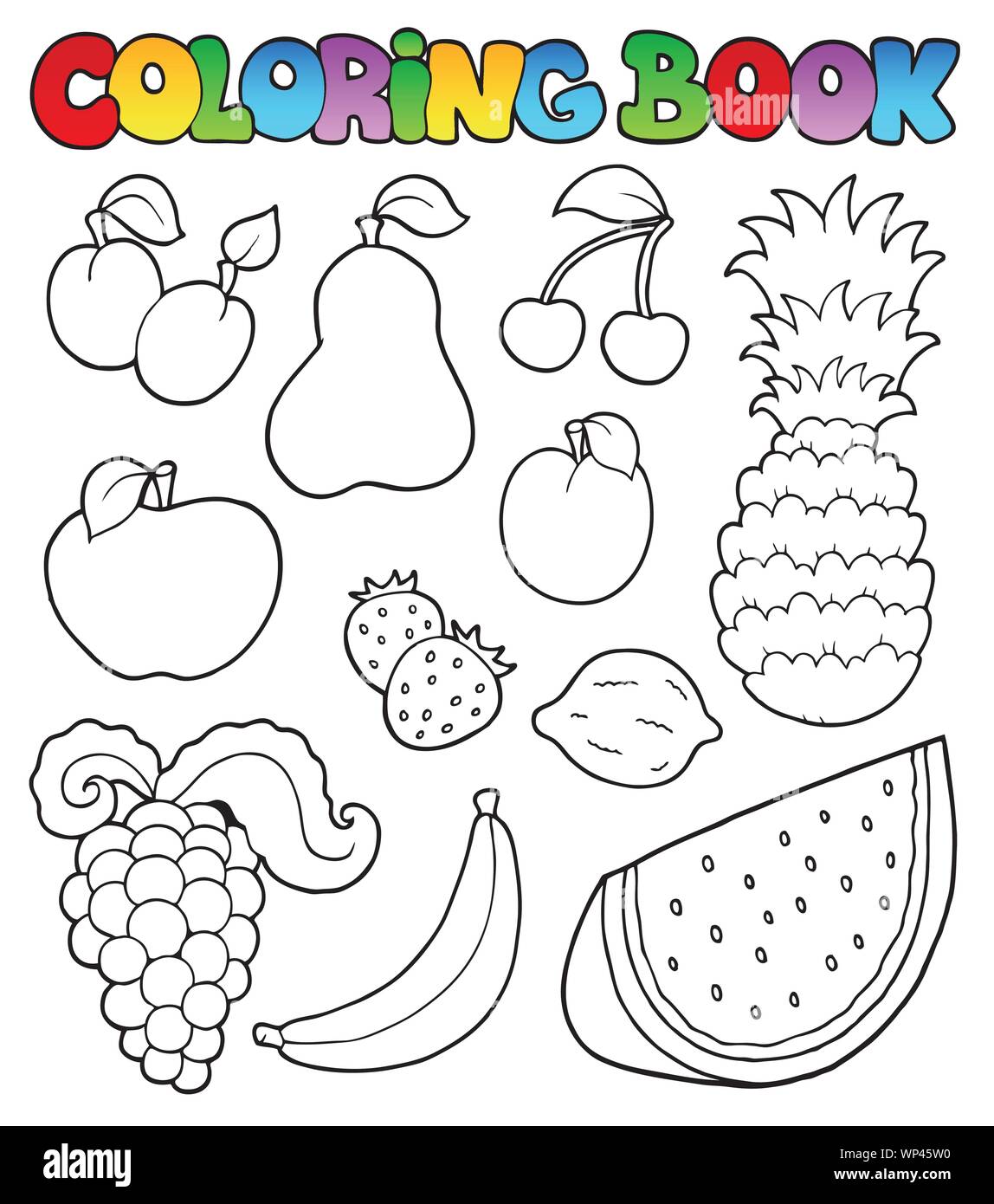 Libro para colorear con imágenes de frutas Imagen Vector de stock - Alamy