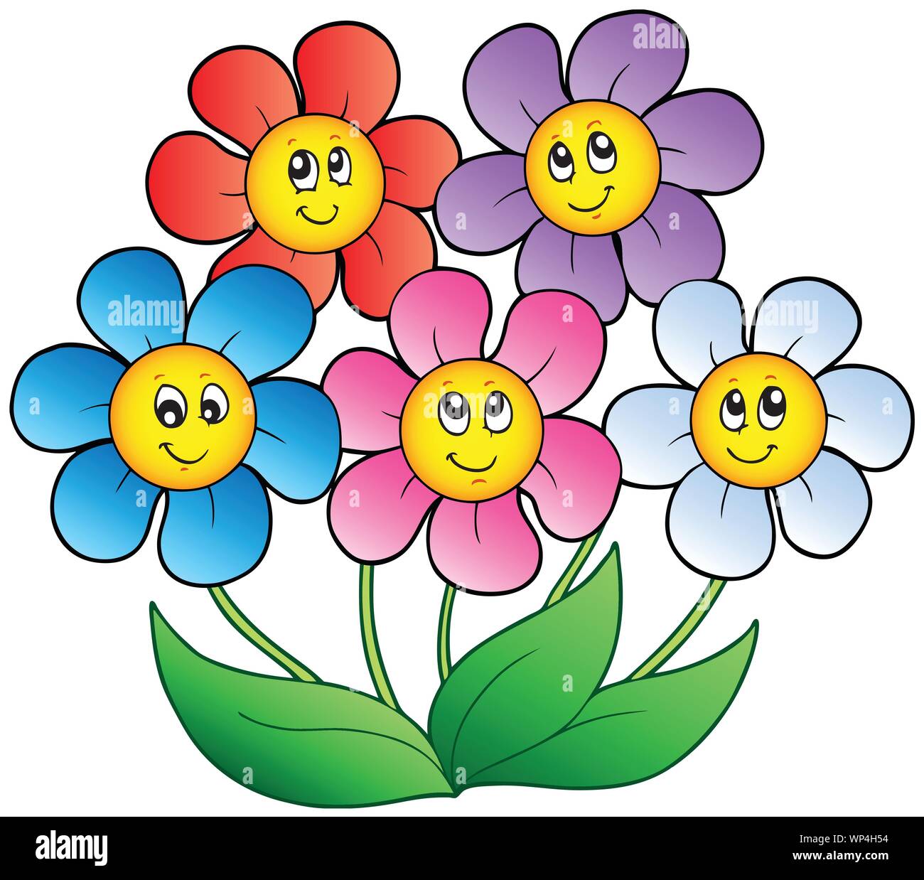 Cinco Flores de dibujos animados Imagen Vector de stock - Alamy