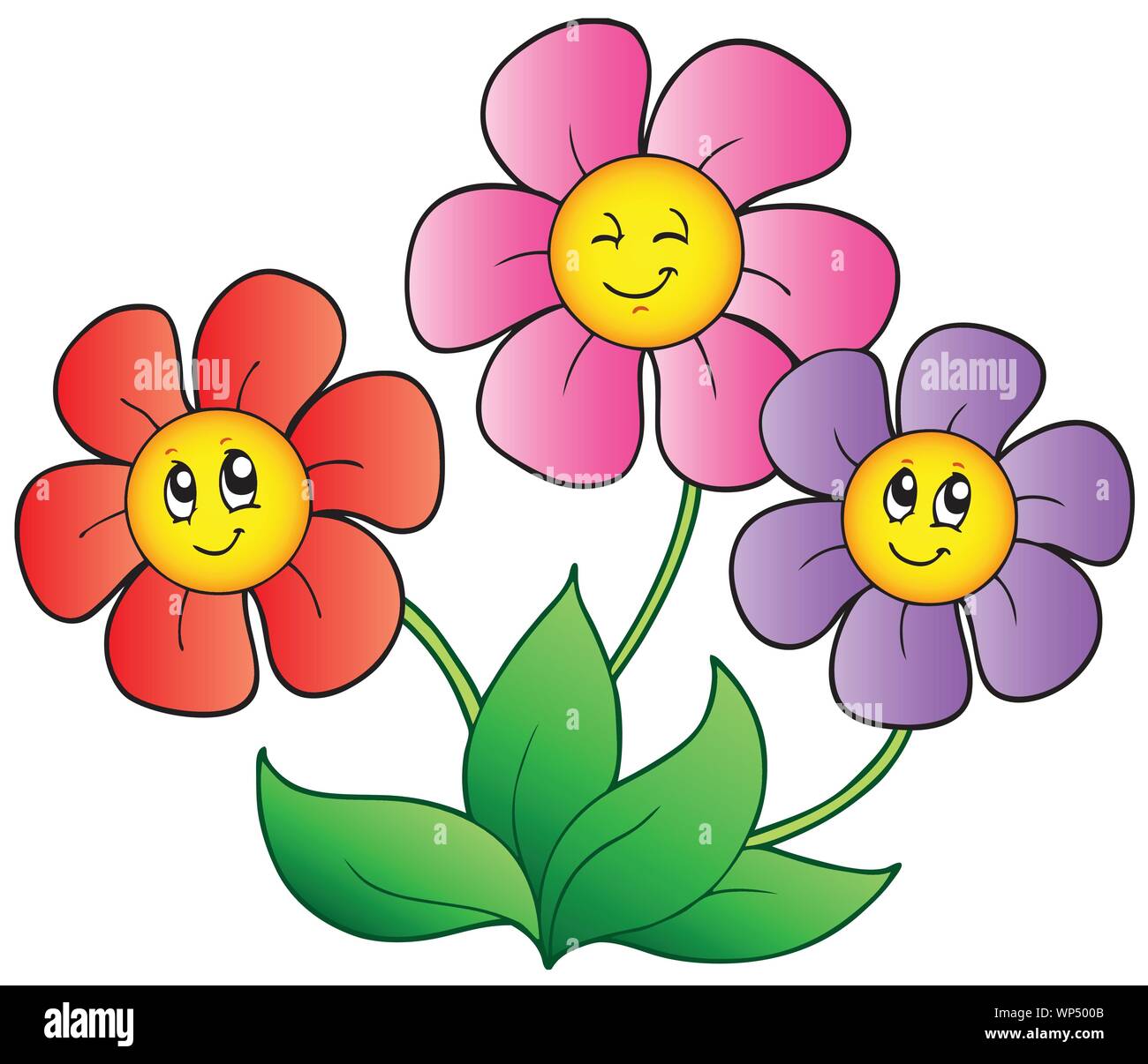 Tres flores de dibujos animados Imagen Vector de stock - Alamy