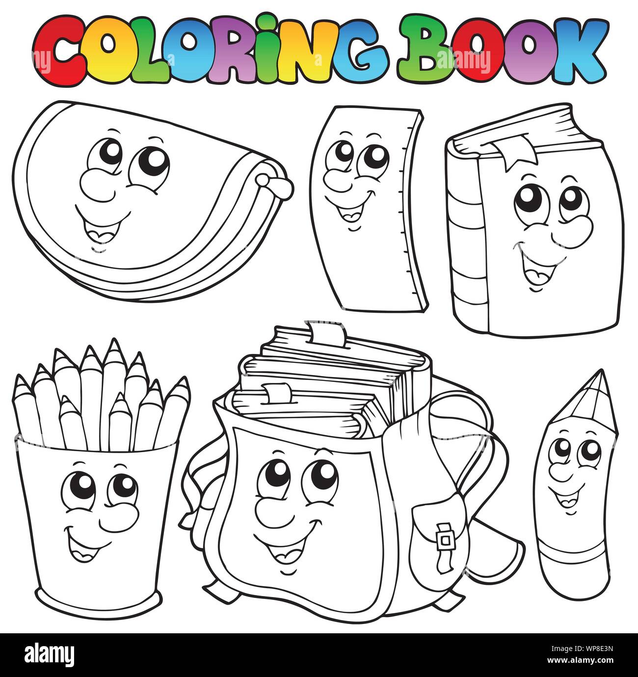 Libro para colorear dibujos animados Escuela 1 Imagen Vector de stock -  Alamy