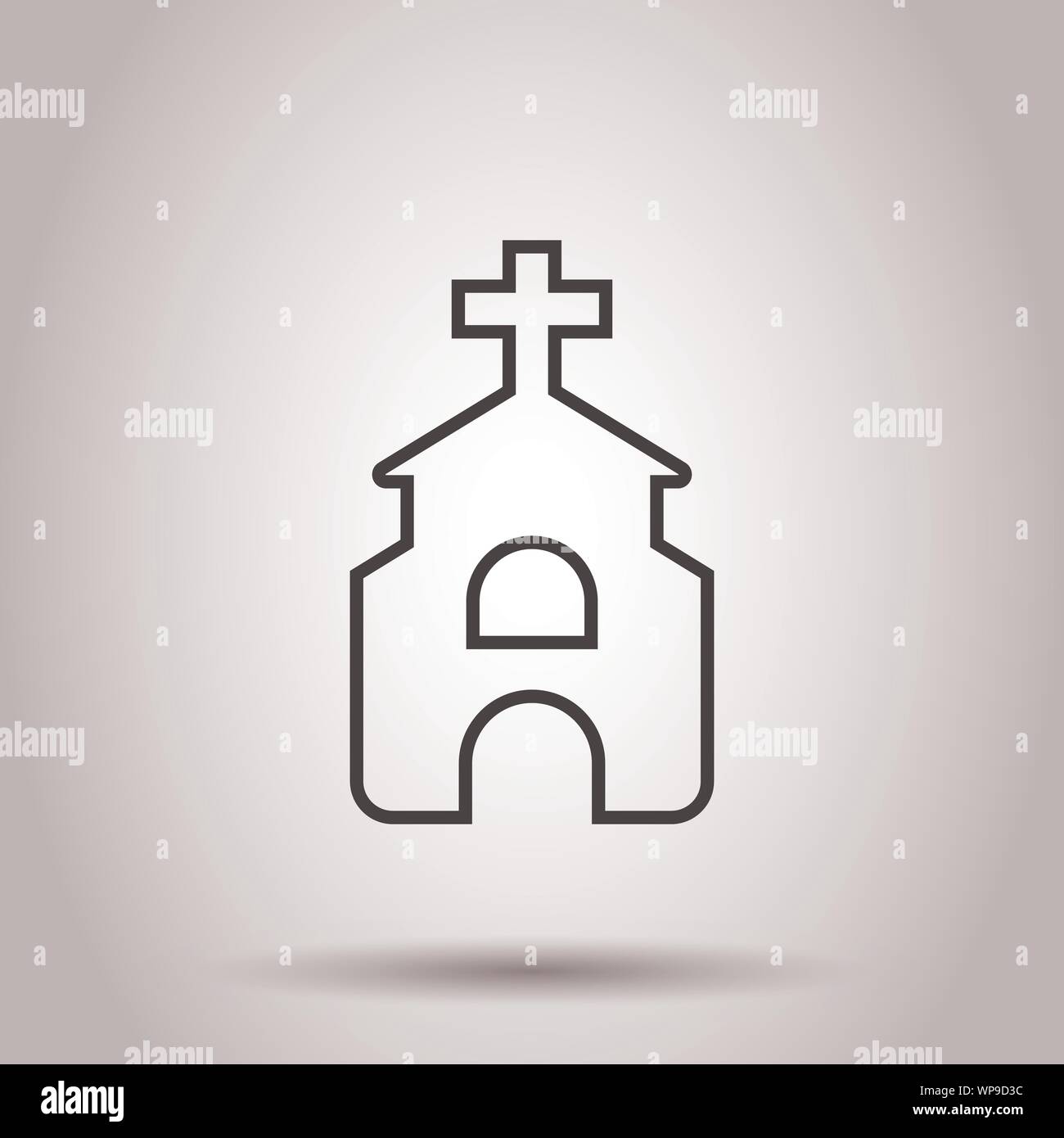 Icono de la iglesia en estilo plano. Capilla ilustración vectorial sobre el aislamiento del fondo. Edificio religioso concepto empresarial. Ilustración del Vector