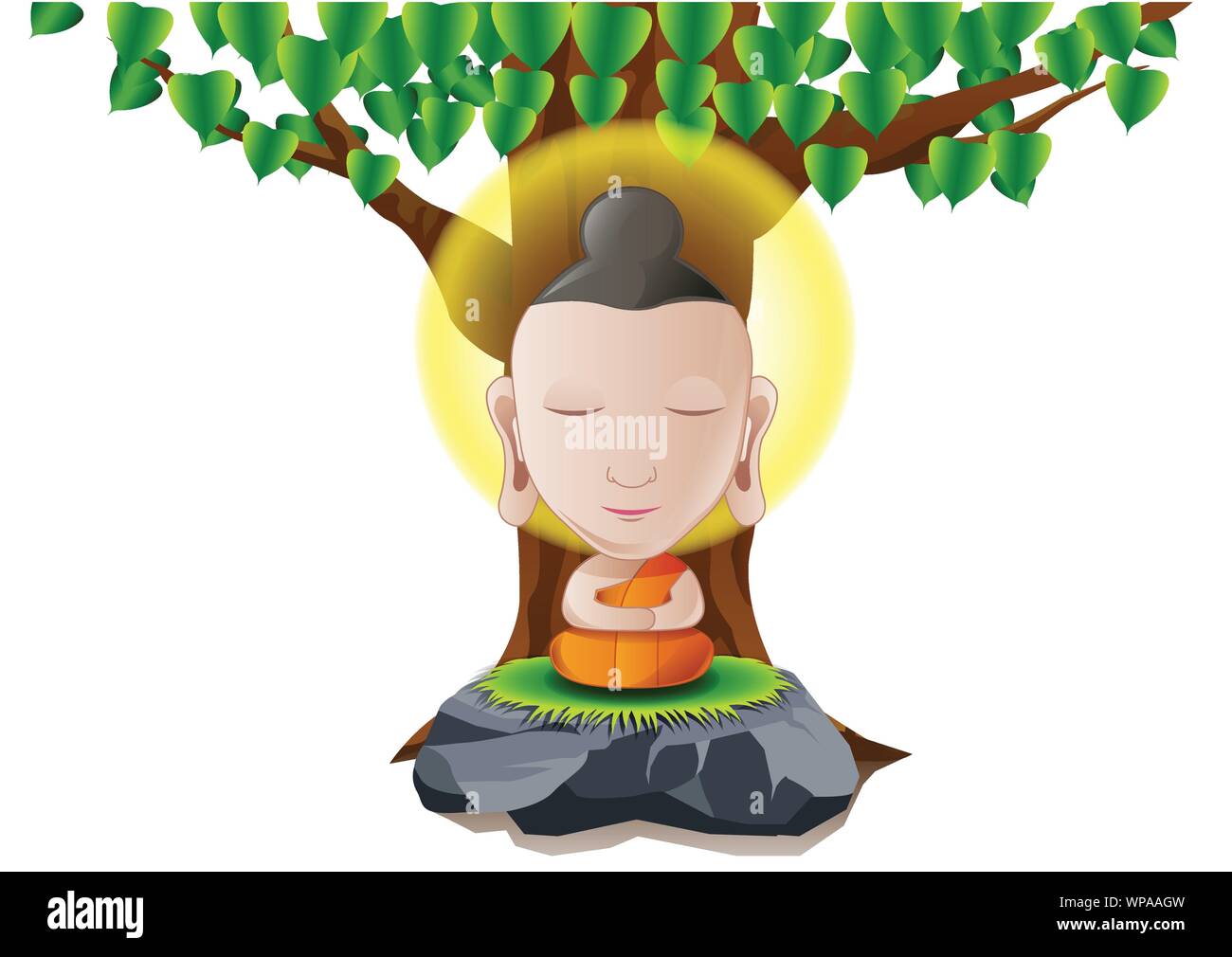 Señor Buddha de volvernos iluminados bajo el árbol en cartoon version,ilustración vectorial Ilustración del Vector