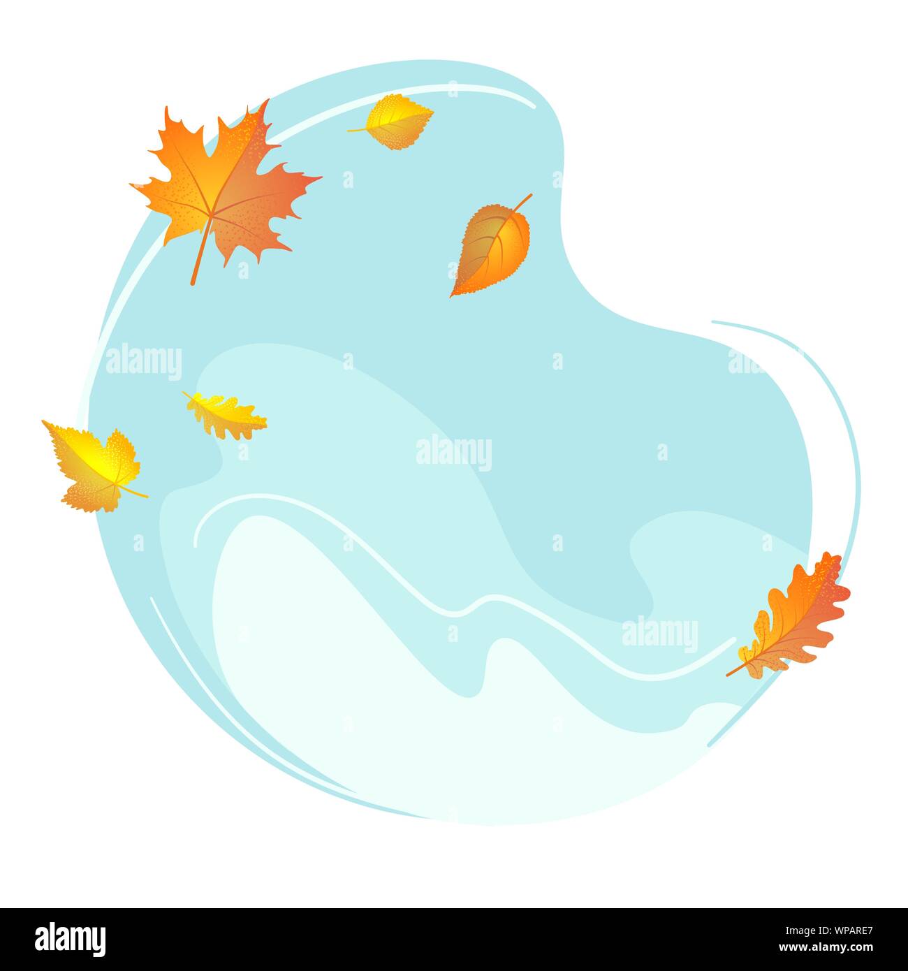 Liquid Sky con hojas de otoño en estilo plano sobre fondo blanco. Piscina Resumen ilustración vectorial. Color de fondo de la naturaleza. Plantilla de diseño. Ilustración del Vector
