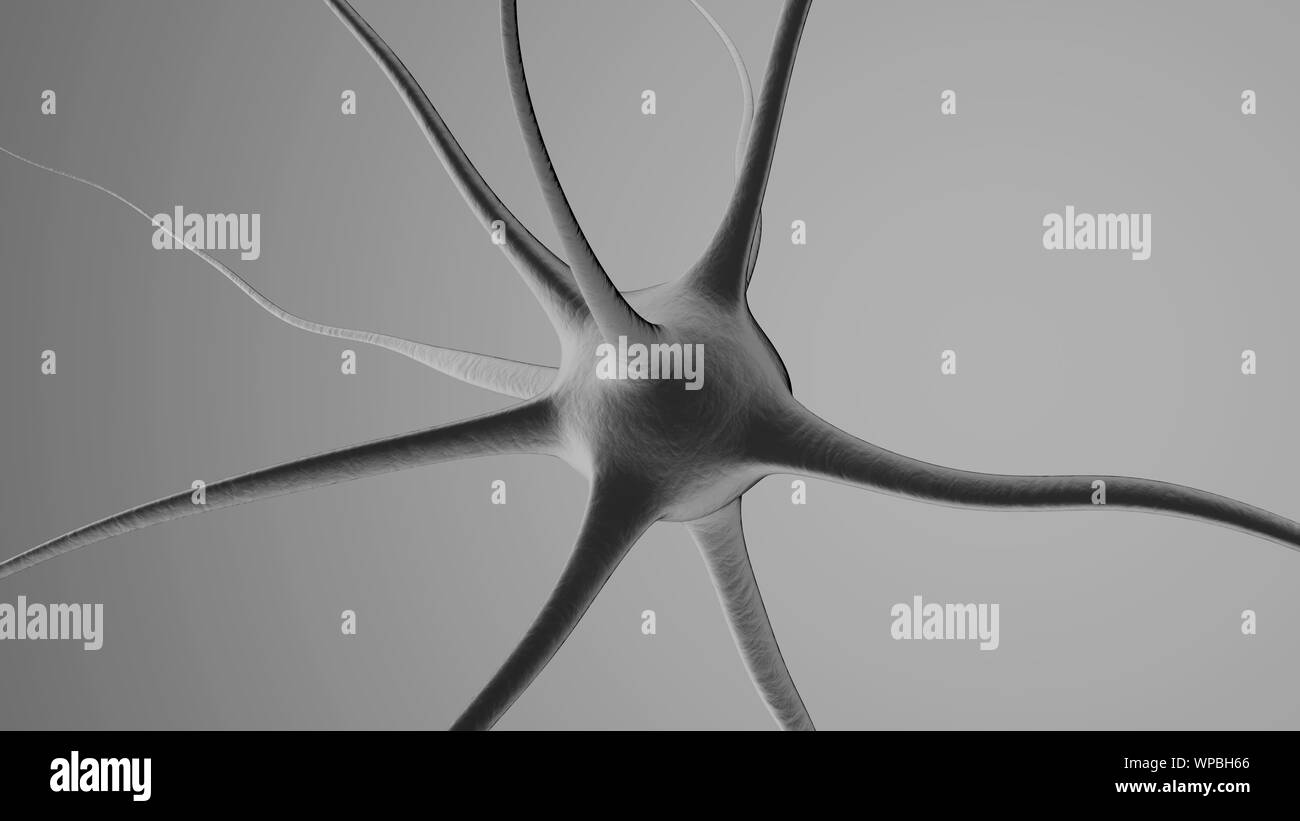 Ilustración 3D de células neuronales en el cerebro. Foto de stock