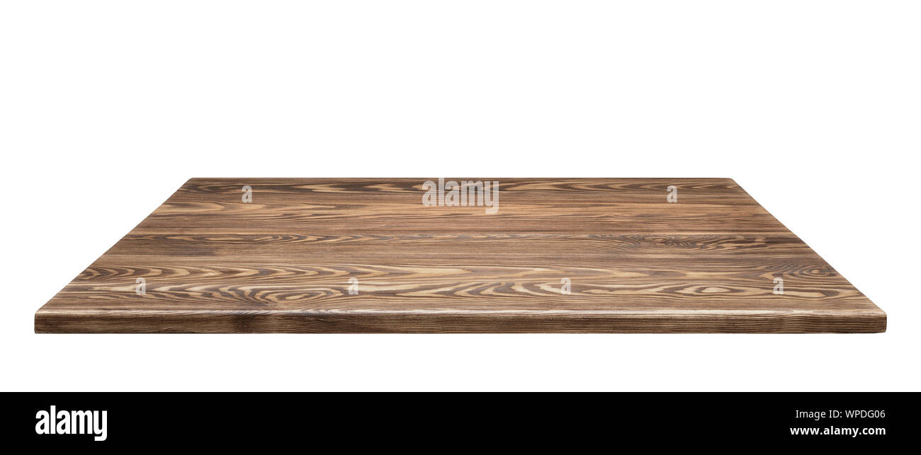 Tablero de madera sobre fondo blanco. Vacía la tabla de madera rústica. Foto de stock