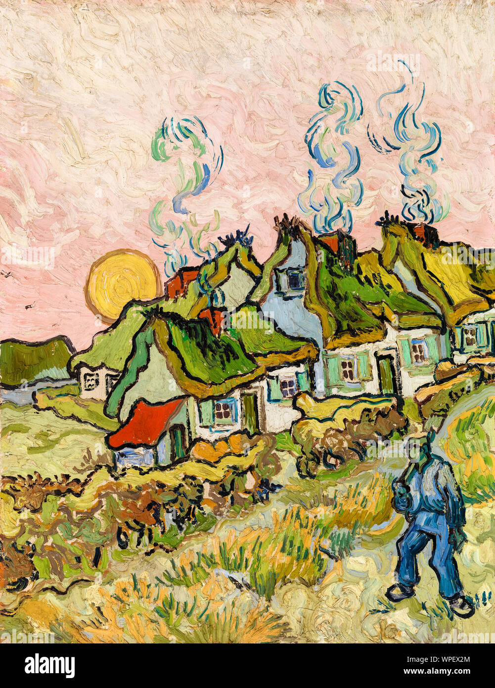 Vincent van Gogh, pintura, casas y figura, 1890 Foto de stock