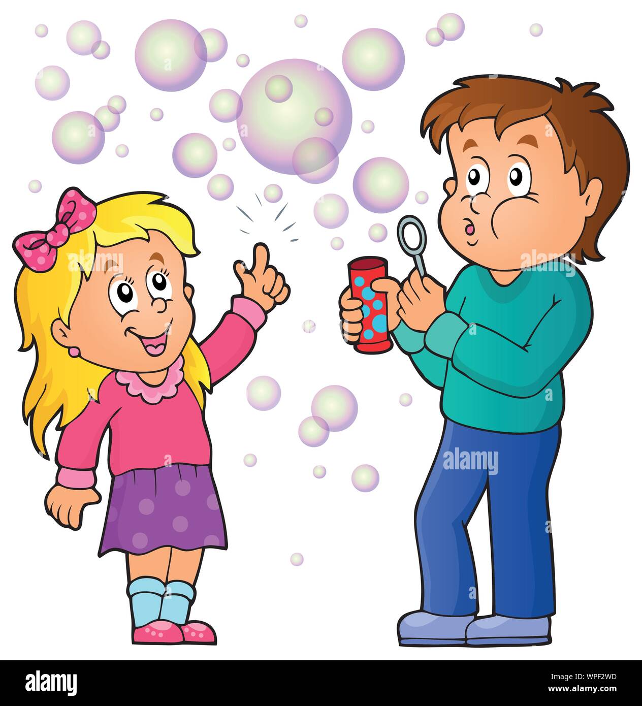 dos niños jugando pompas de jabón 8359186 Vector en Vecteezy