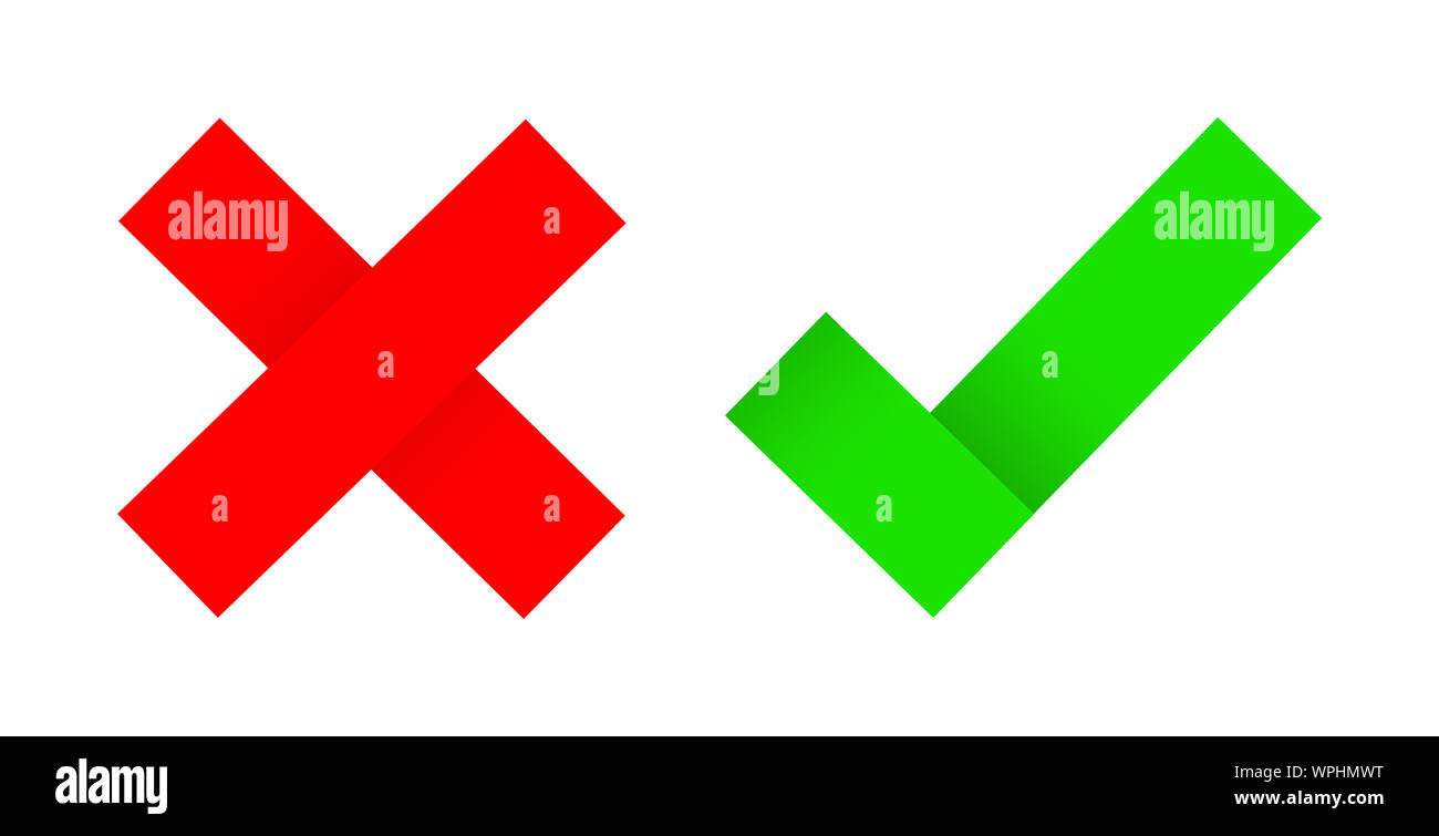 El Sí y el No marque el aspa en cruz blanca con trazado de recorte  Fotografía de stock - Alamy