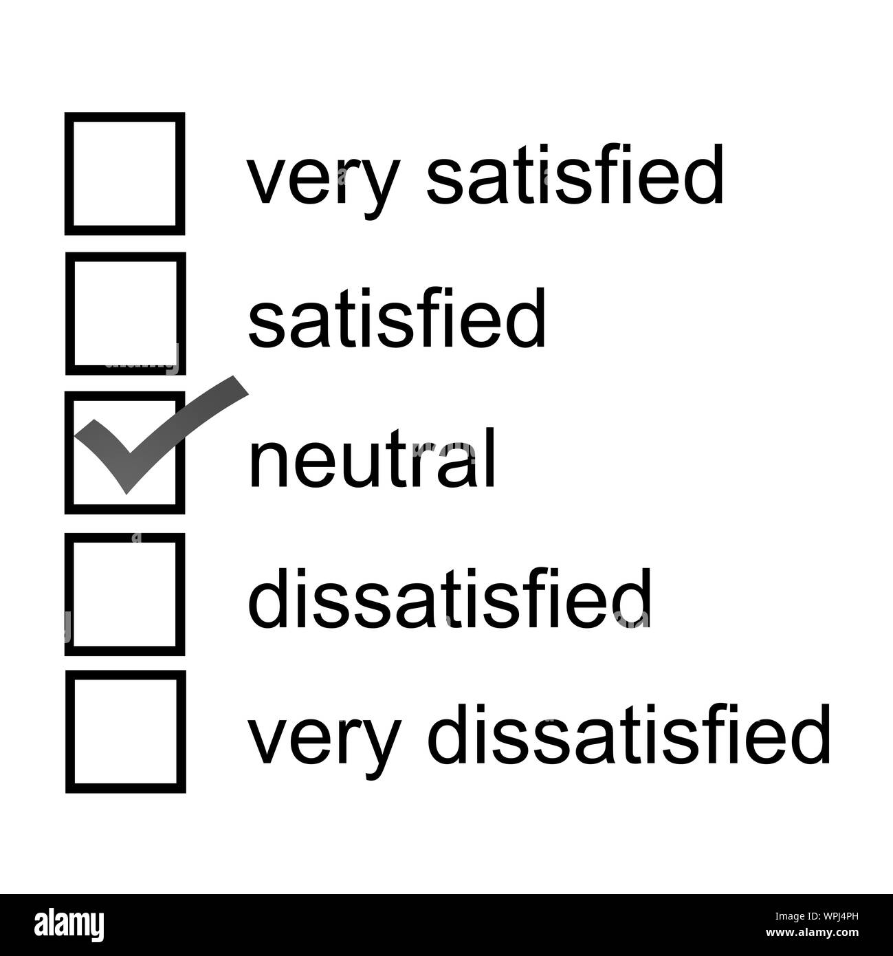 Una encuesta de opinión neutral de respuesta en la escala de Likert de 5 puntos Foto de stock