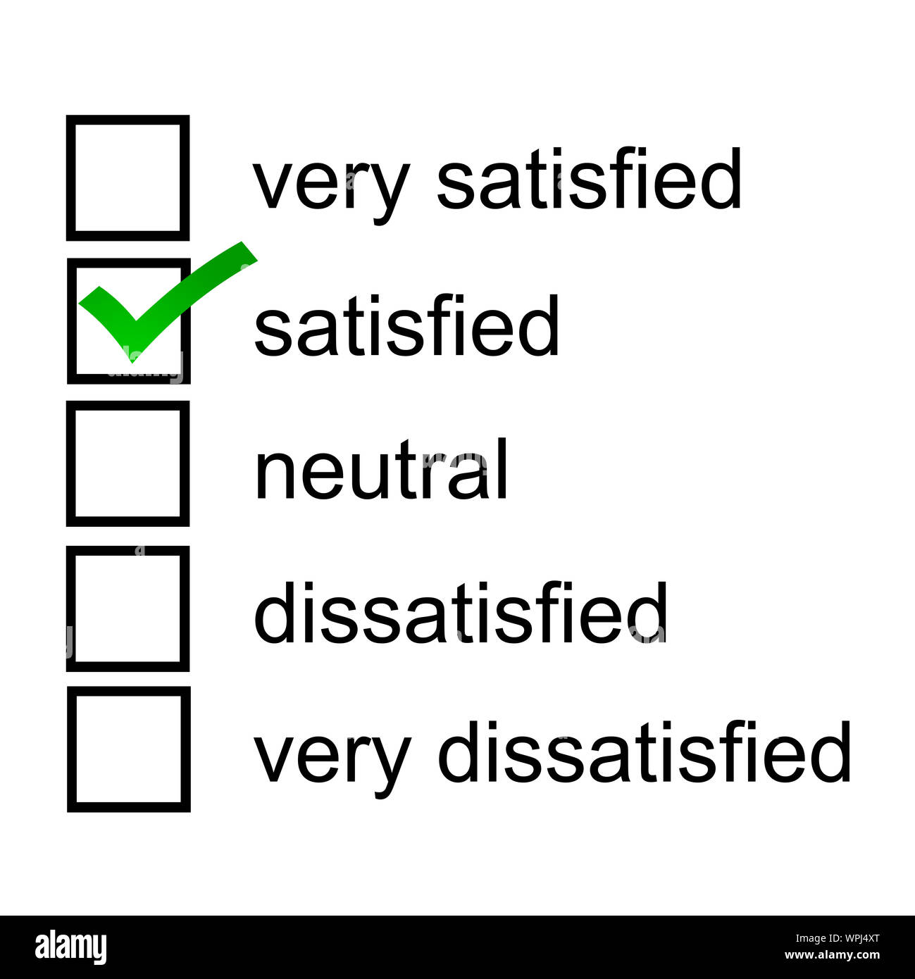 Un cliente satisfecho respuesta opinión cuestionario escala Likert Foto de stock