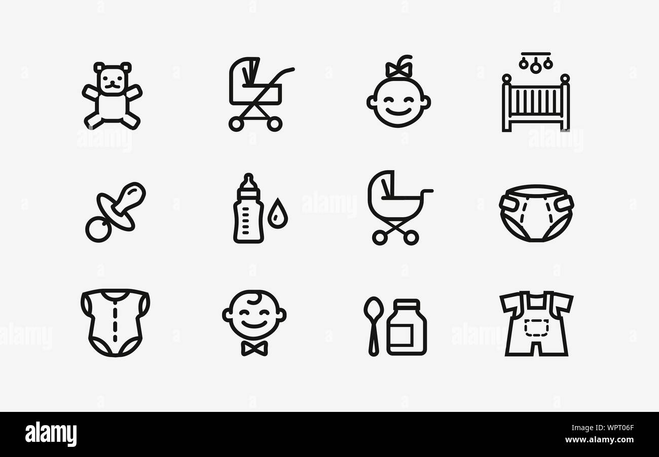 Conjunto de iconos de productos para bebés. Infancia, símbolo del niño. Ilustración vectorial Ilustración del Vector