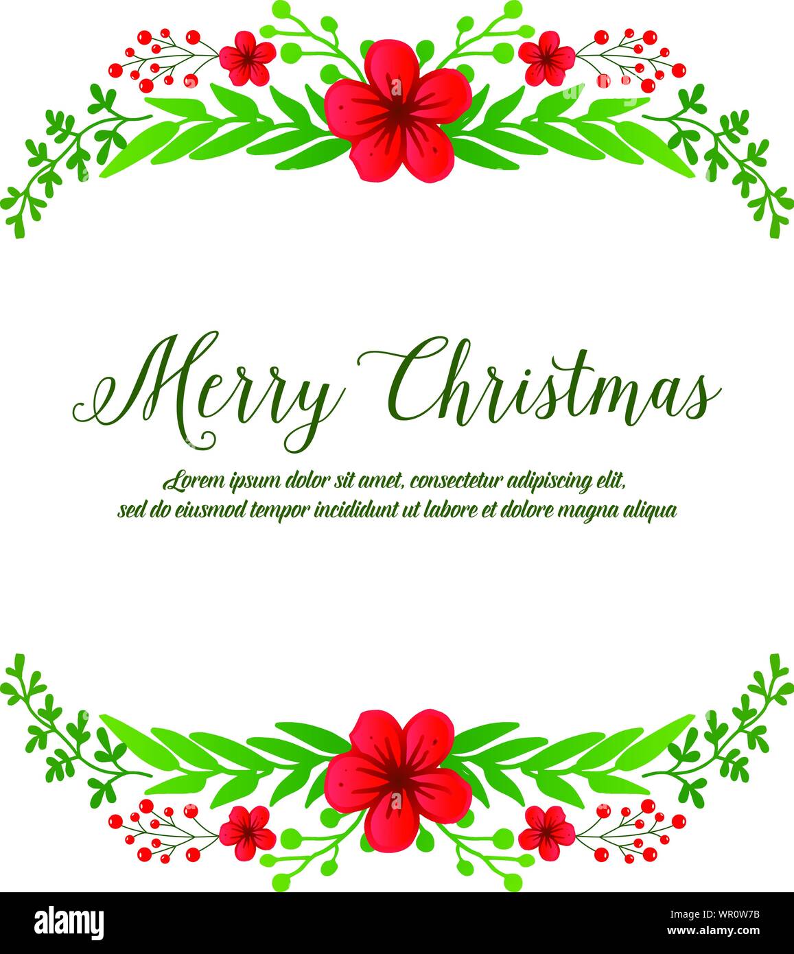 Diseño vintage de Feliz Navidad, con el elemento de verde frondoso marco  flores. Vector Imagen Vector de stock - Alamy