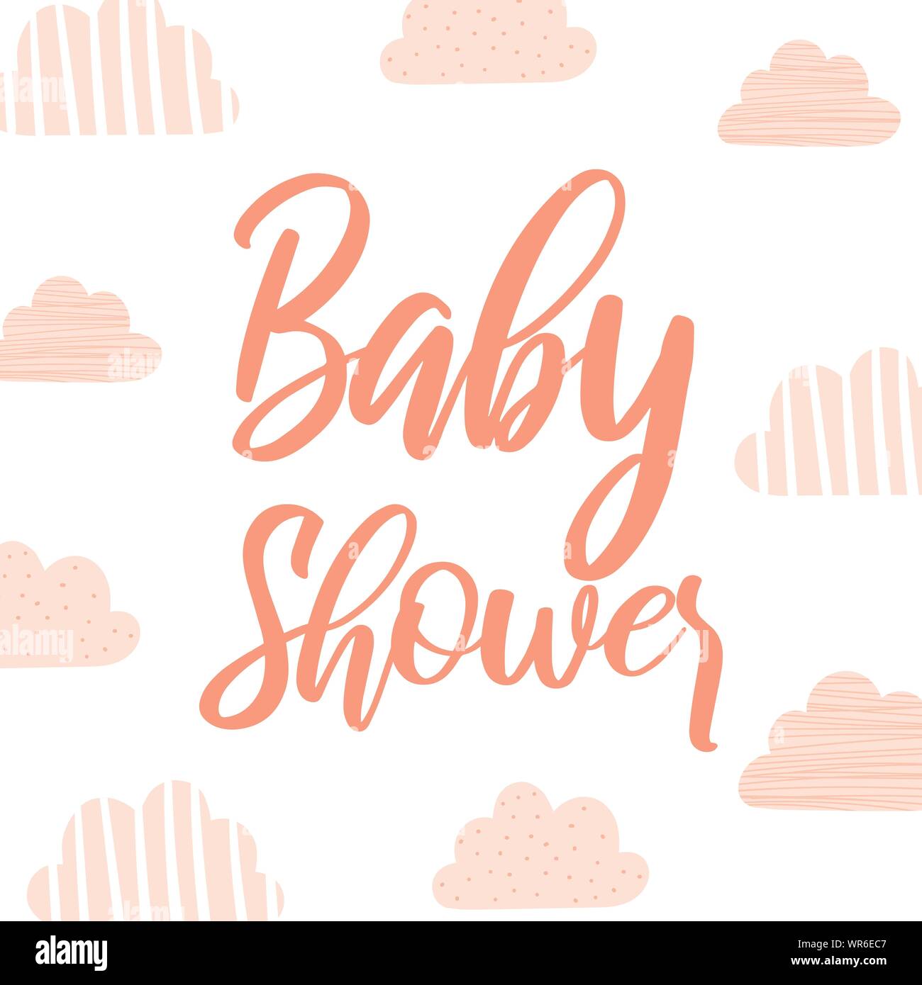 Ilustración vectorial de la inscripción Baby Shower sobre un fondo de nubes  rosadas. Imagen para las niñas. El concepto de vacaciones, cumpleaños,  envolturas, imprimir Imagen Vector de stock - Alamy