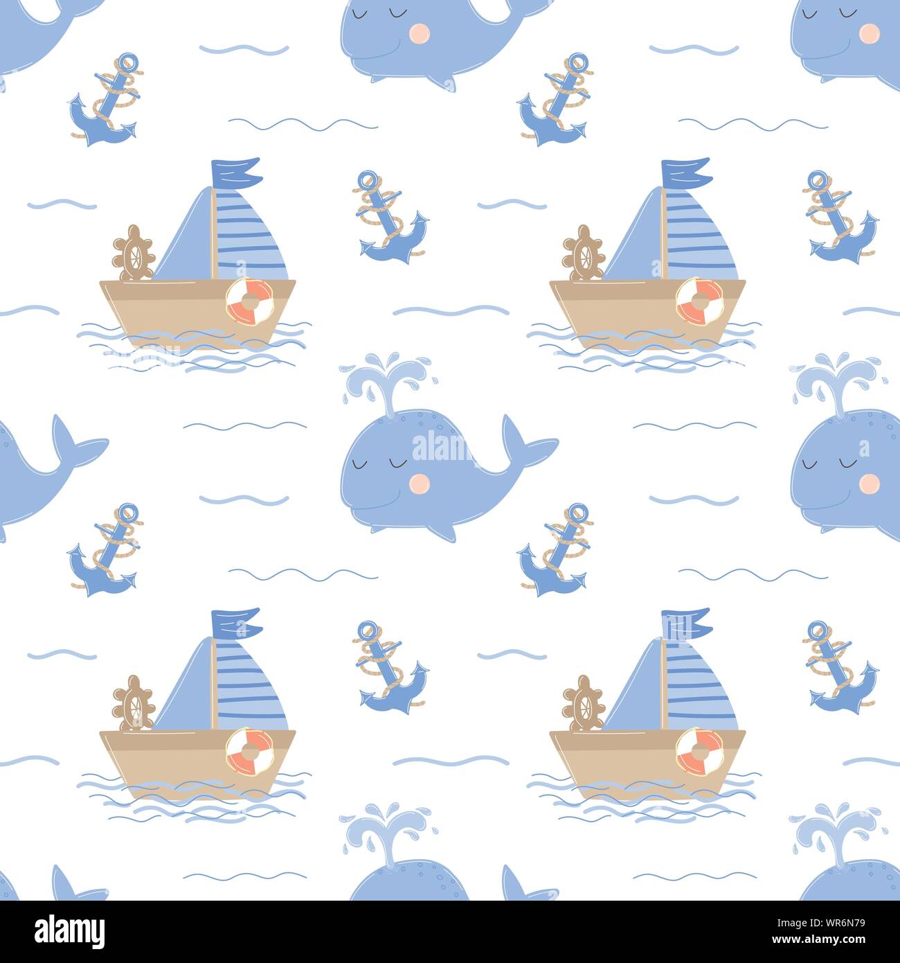 Seamless Patron De Barco Dibujado A Mano Ballena Y Anclaje Imagen Vectorial En El Tema Marino Para Un Chico Ilustracion Para Vacaciones Baby Shower Cumpleanos Te Imagen Vector De Stock Alamy