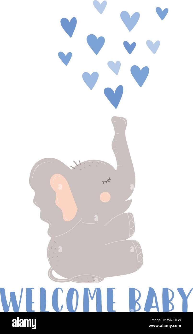 Imagen vectorial de un elefante azul con corazones. Ilustración para la  celebración de baby shower, cumpleaños del niño. Invitación y tarjeta de  felicitación Imagen Vector de stock - Alamy