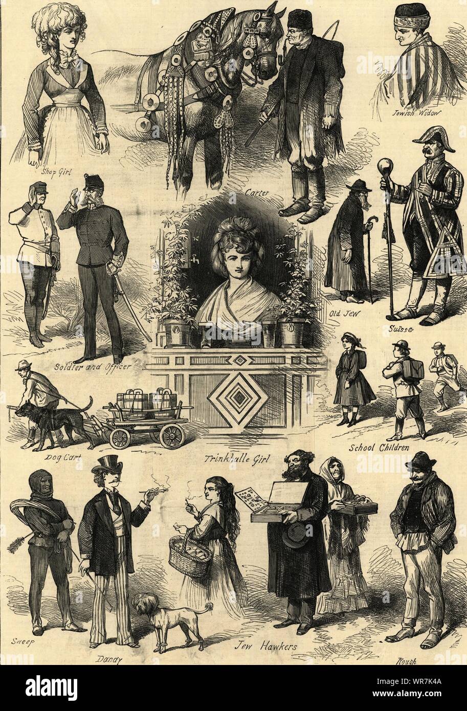 Bocetos en Viena Vienés: tipos de personas. Austria. La sociedad 1873 ILN IMPRIMIR Foto de stock