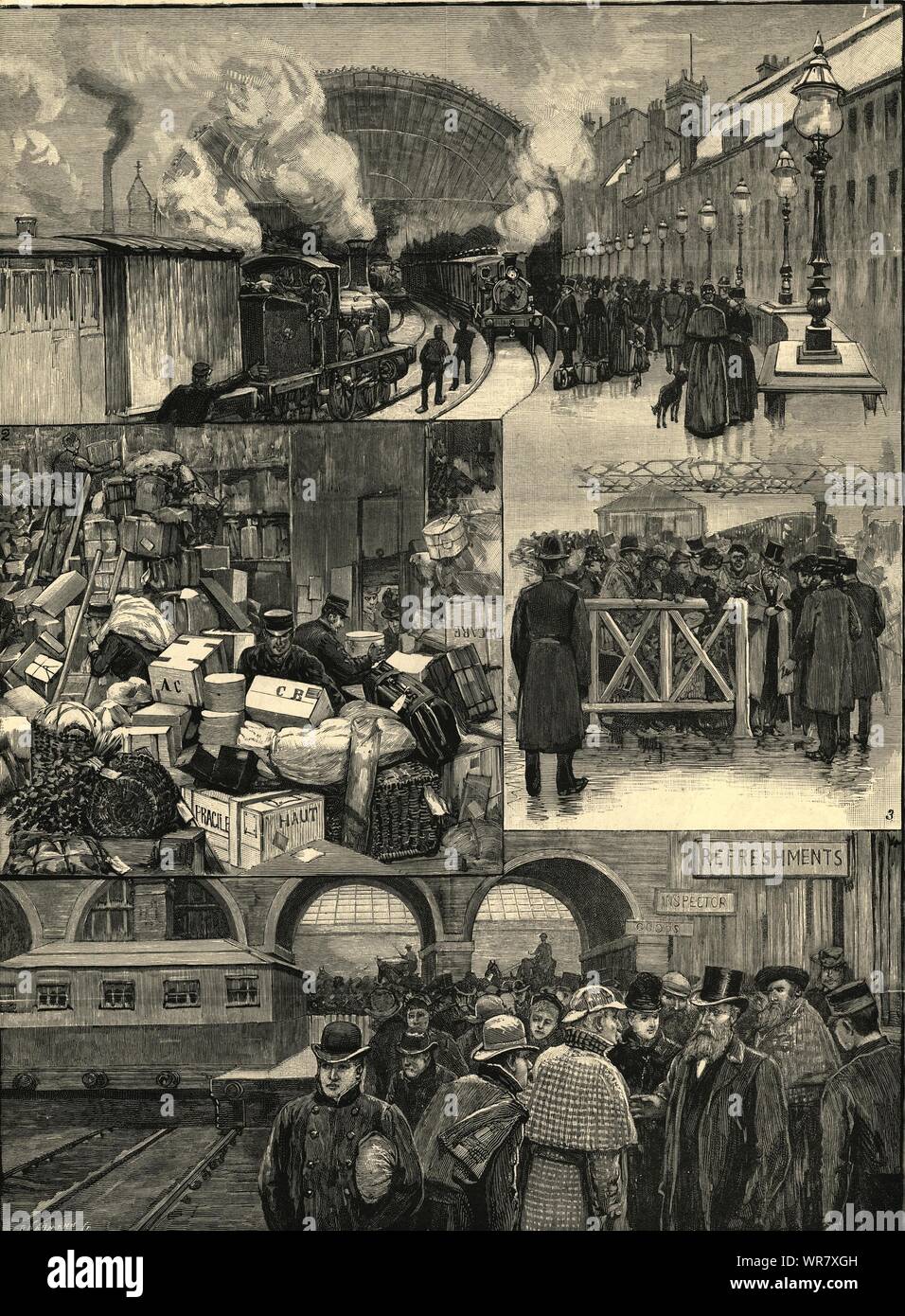 Huelga ferroviaria de Escocia. Glasgow St. Enoc Queen-St. Las estaciones centrales de los piquetes 1891 Foto de stock