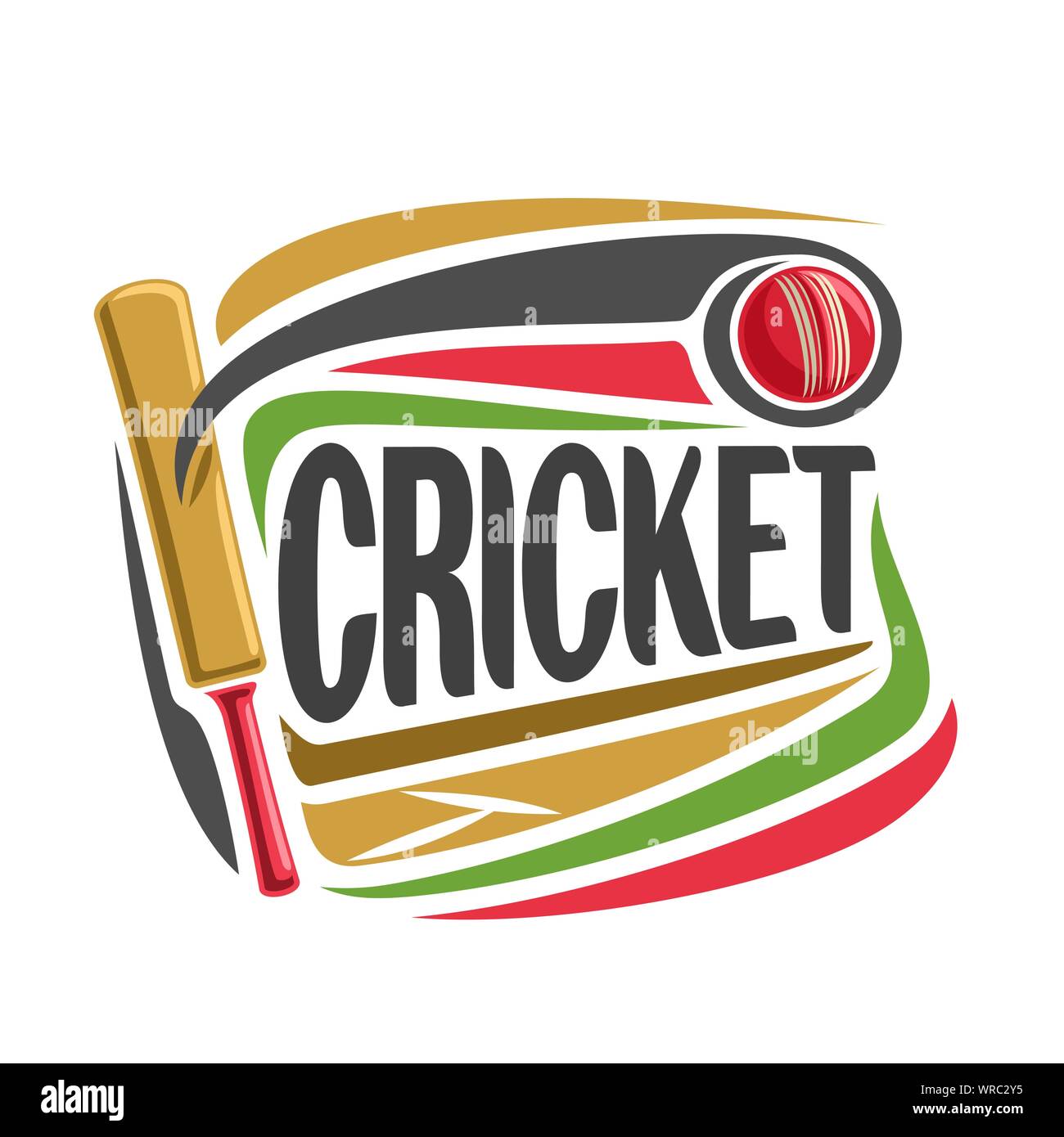 Abstractos vectores poster de Cricket juego: golpear la bola roja de bat, volando por encima de la trayectoria de la curva de tono sobre fondo blanco Imagen Vector de stock - Alamy