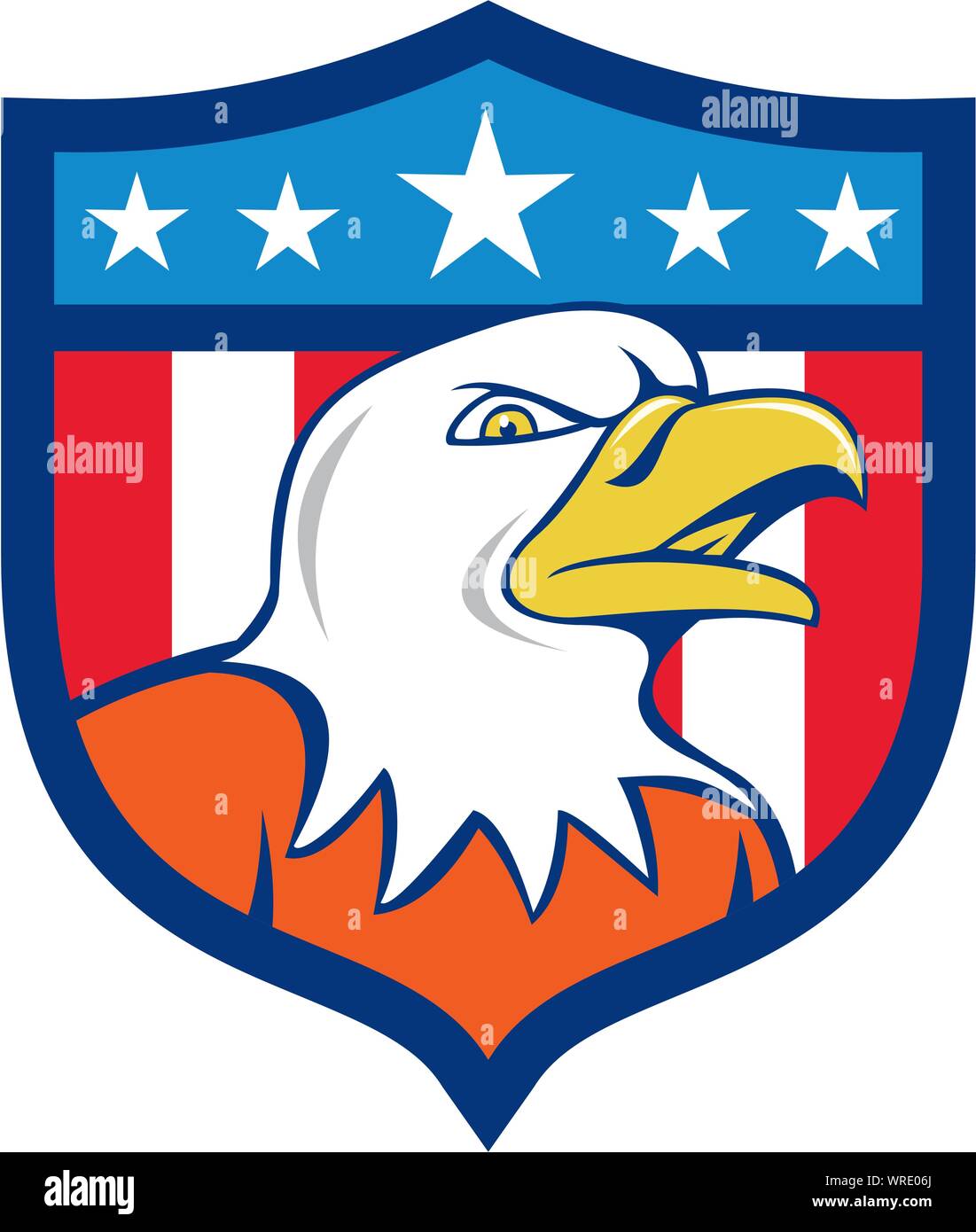 Cabeza de águila calva americana bandera enojado Crest Cartoon Ilustración del Vector