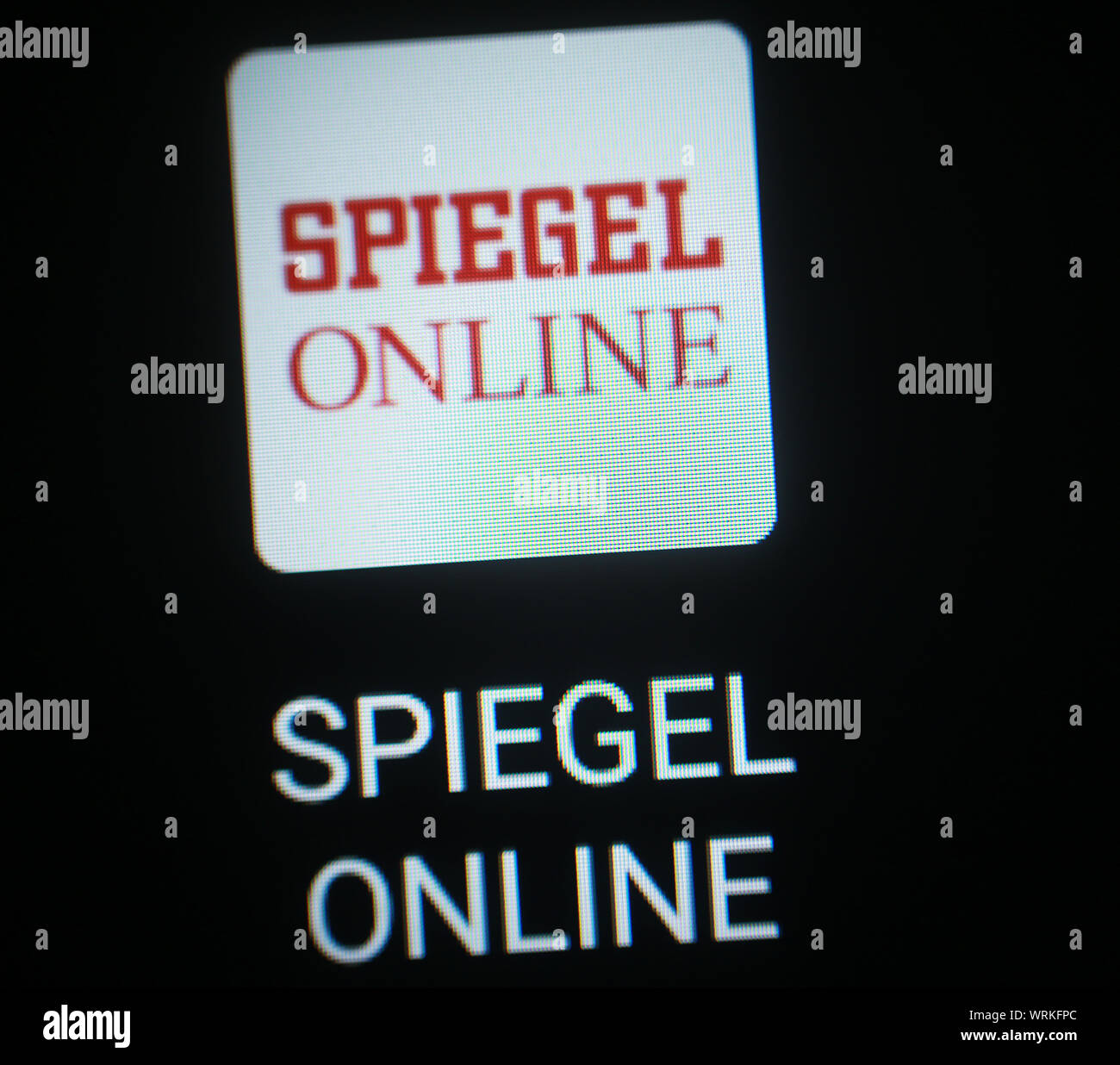 Sitio web de Noticias Spiegel Online el icono de la aplicación en la pantalla de ordenador Foto de stock