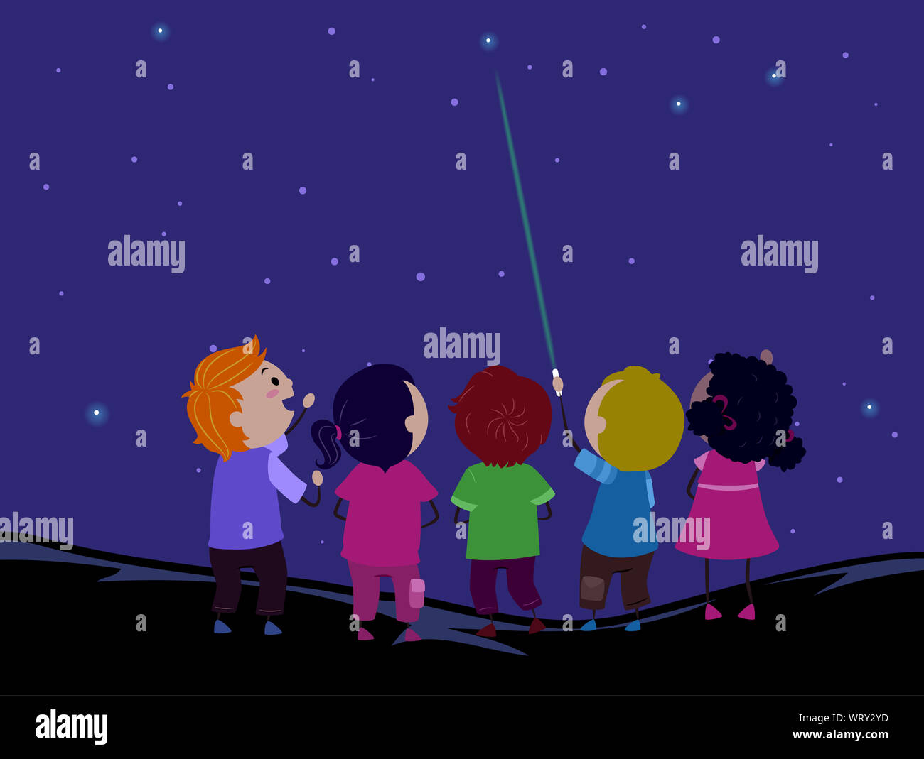 Ilustración de Stickman Kids con puntero láser para la astronomía al aire  libre Fotografía de stock - Alamy