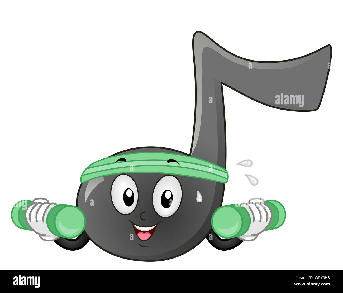 Ilustración de una nota musical mascota vistiendo Ejercicio y diadema  sosteniendo pesas Fotografía de stock - Alamy