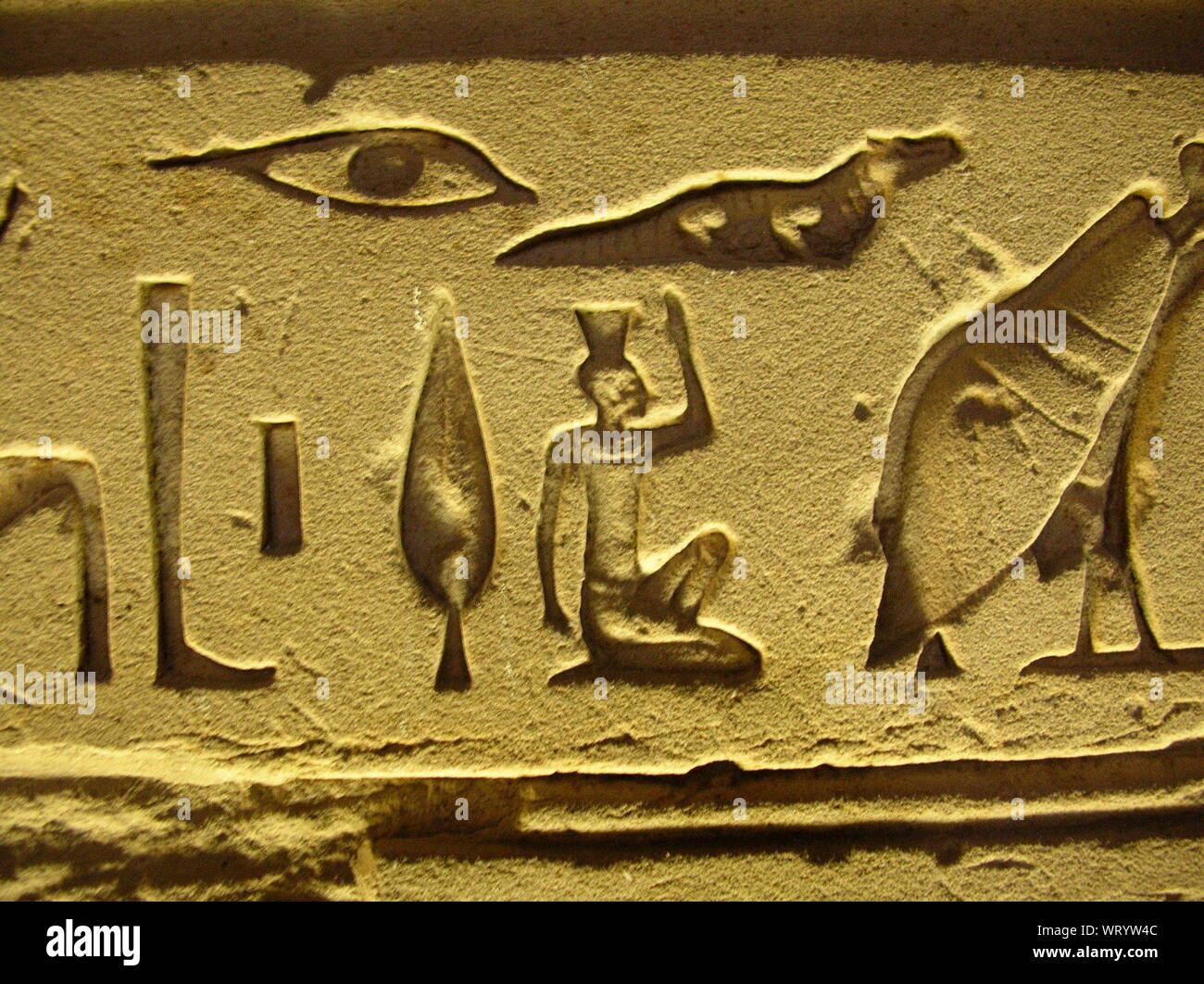 Antiguo jeroglífico egipcio en la pared Foto de stock