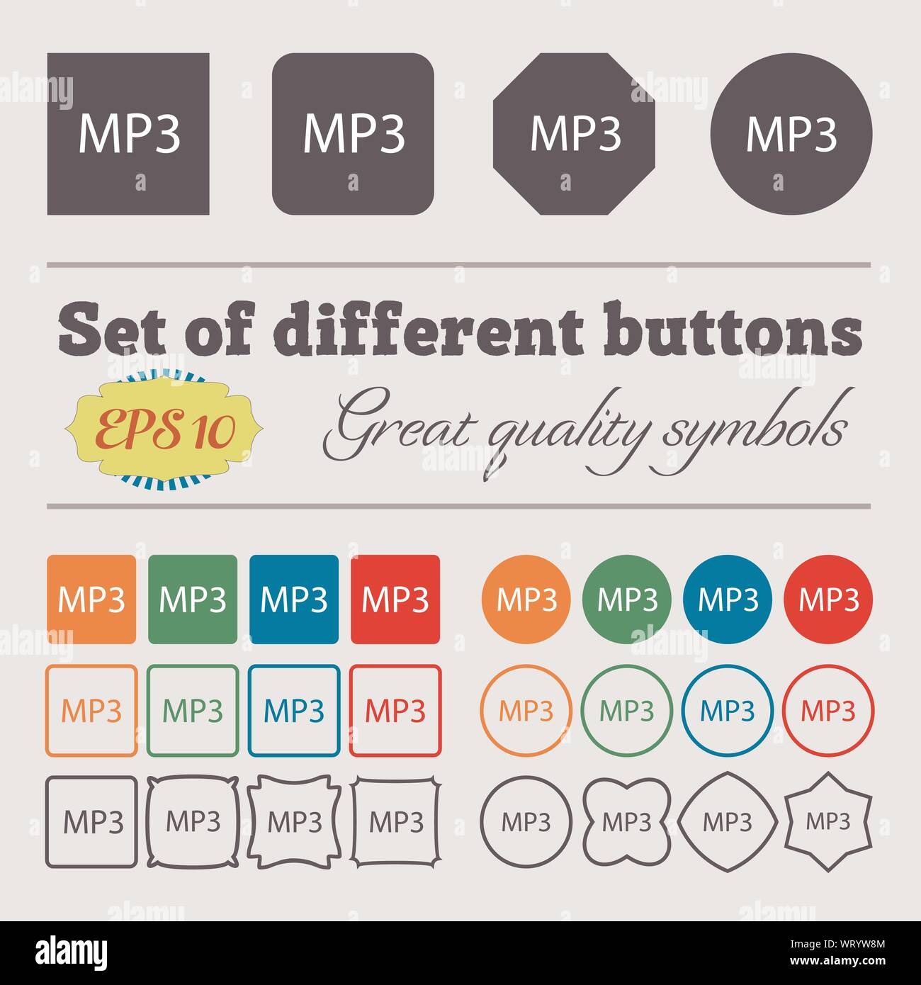 Formato de música mp3 icono de signo. Símbolo musical. Gran conjunto de  colorido, diverso, botones de alta calidad. Vector Imagen Vector de stock -  Alamy