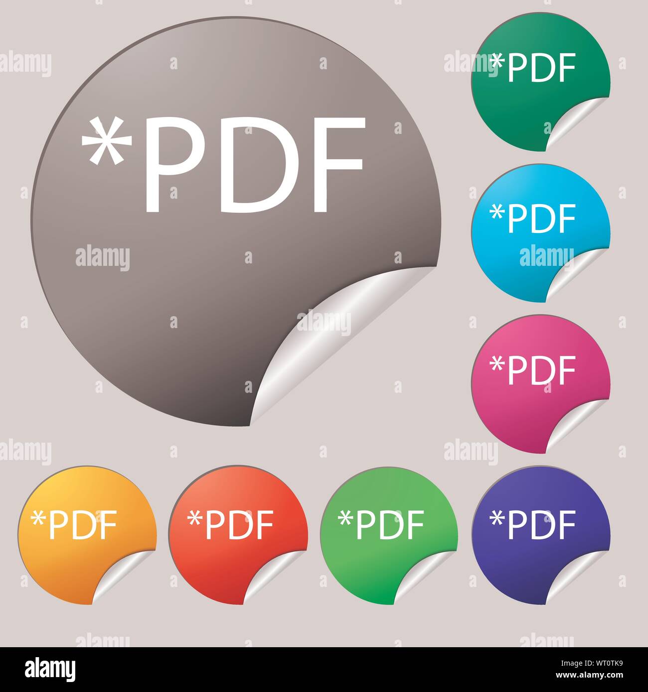 Icono de documento de archivo PDF. Descargar pdf botón. Extensión de  archivo PDF símbolo. Conjunto de ocho botones redondos de varios colores,  pegatinas. Vector Imagen Vector de stock - Alamy