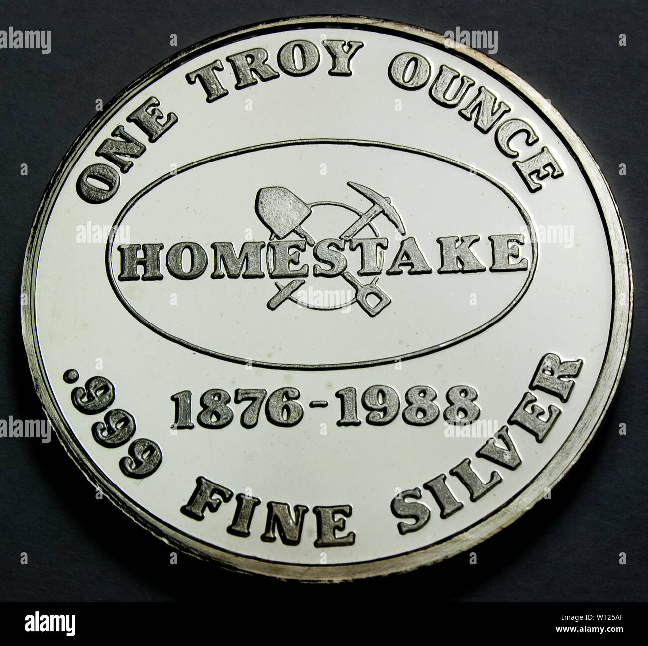 1988 Mina de Oro de Homestake Una onza troy de plata redonda conmemorativa - plomo, South Dakota - Black Hills, EE.UU. Foto de stock