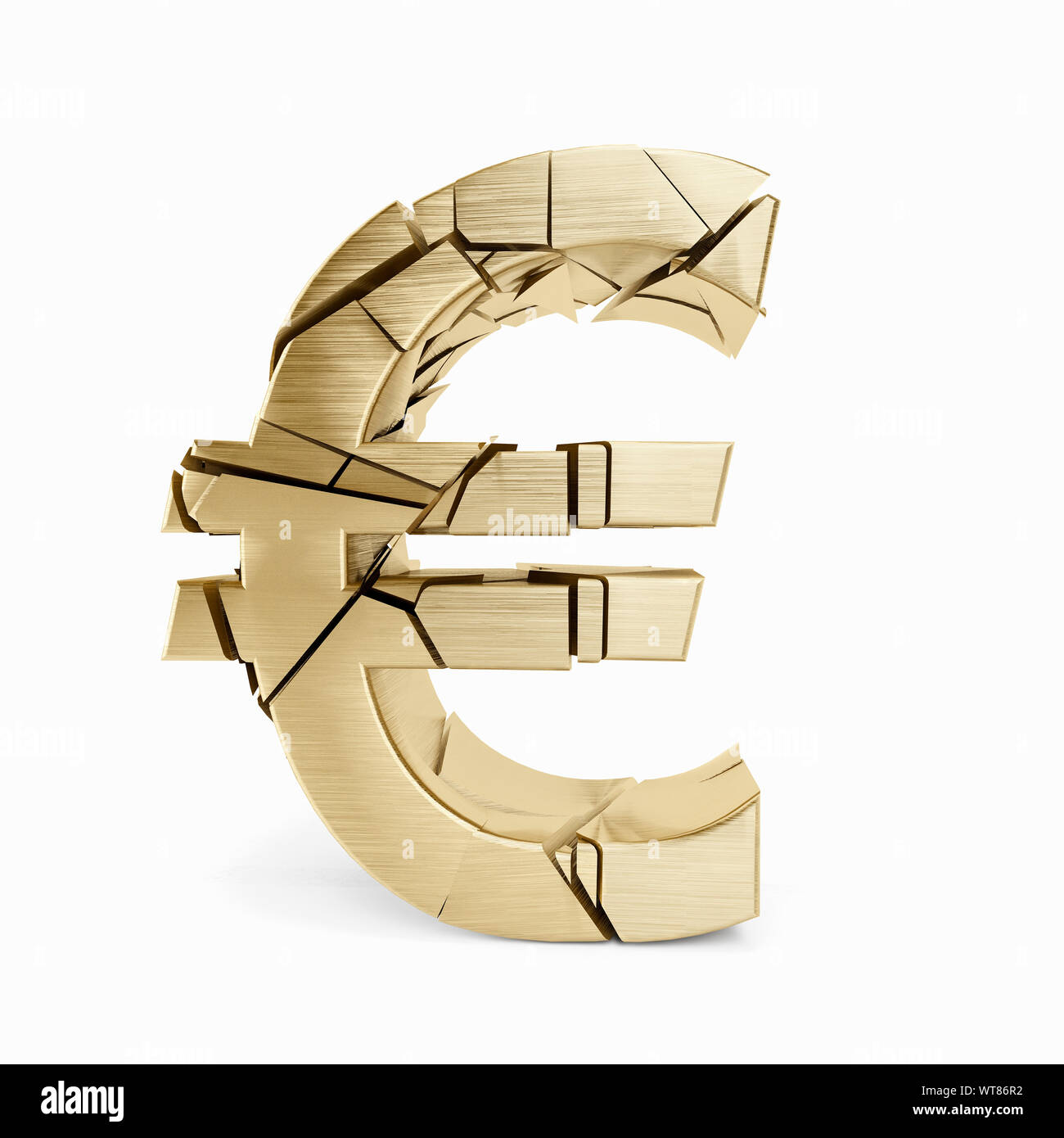 Agrietado y desmoronamiento de oro en euros en la Unión Europea, símbolo de moneda EUR Foto de stock