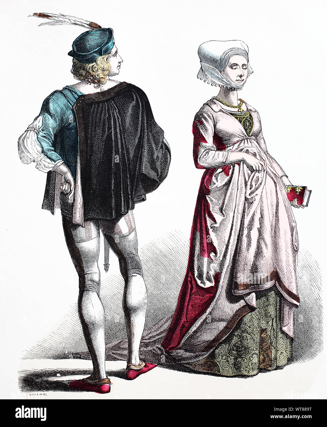 El traje nacional, la ropa, la historia de los trajes, Alemán patricios,  aprox. en 1400-1450, Volkstracht, Kleidung, Geschichte der Kostüme,  Deutsche Patrizier, ca 1400-1450 Fotografía de stock - Alamy